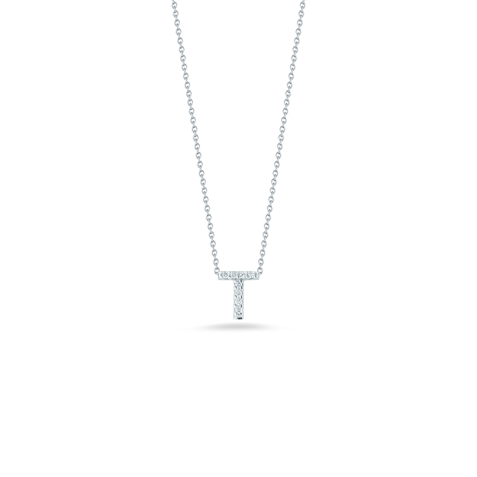 Roberto Coin Tiny Treasures 18K White Gold Love Letter T Pendant with Diamonds