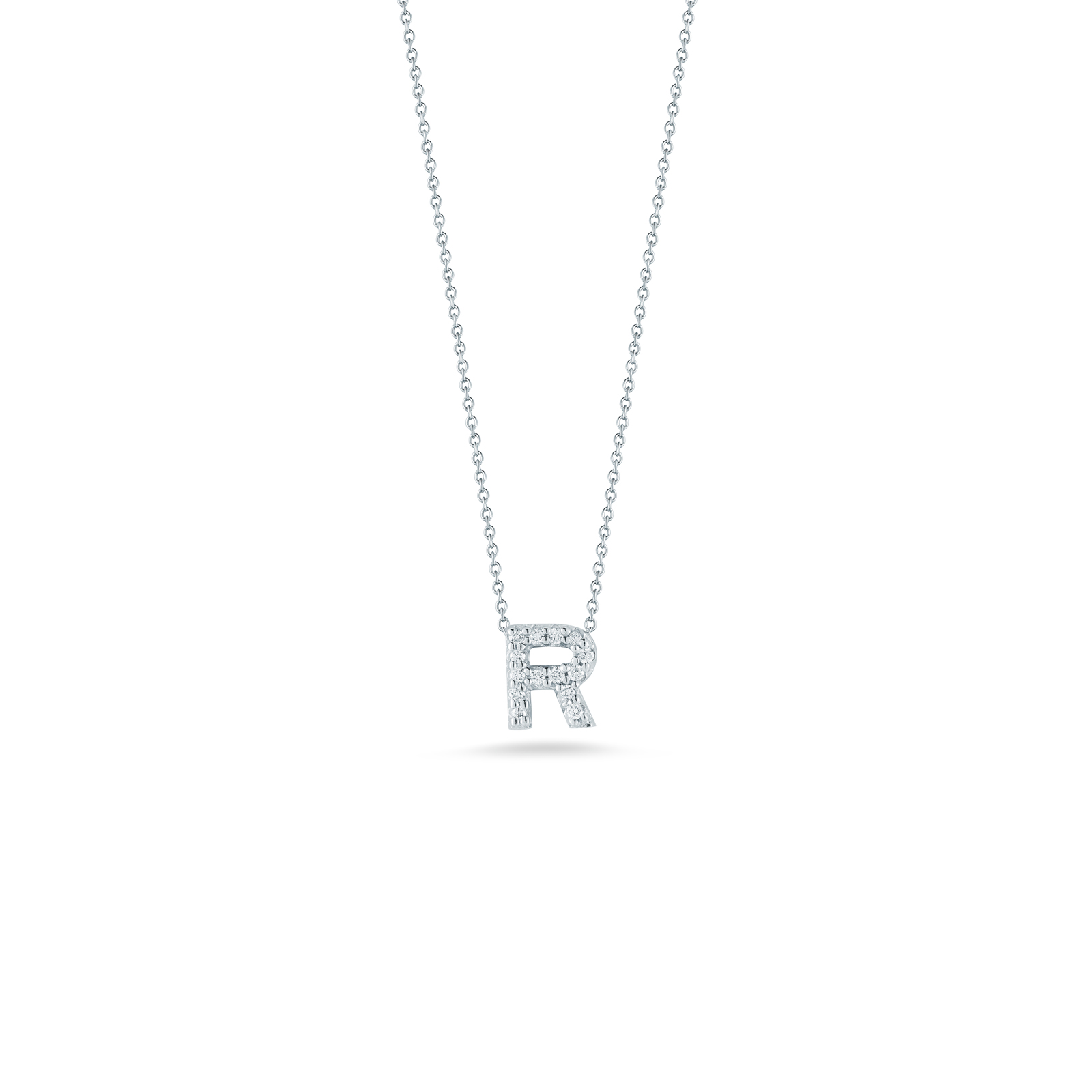 Roberto Coin Tiny Treasures 18K White Gold Love Letter R Pendant with Diamonds