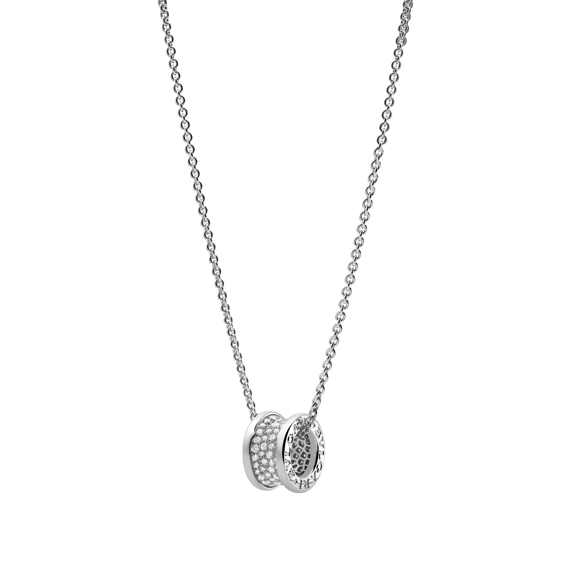 Bvlgari B.zero1 18k White Gold Pave Diamond Pendant Necklace