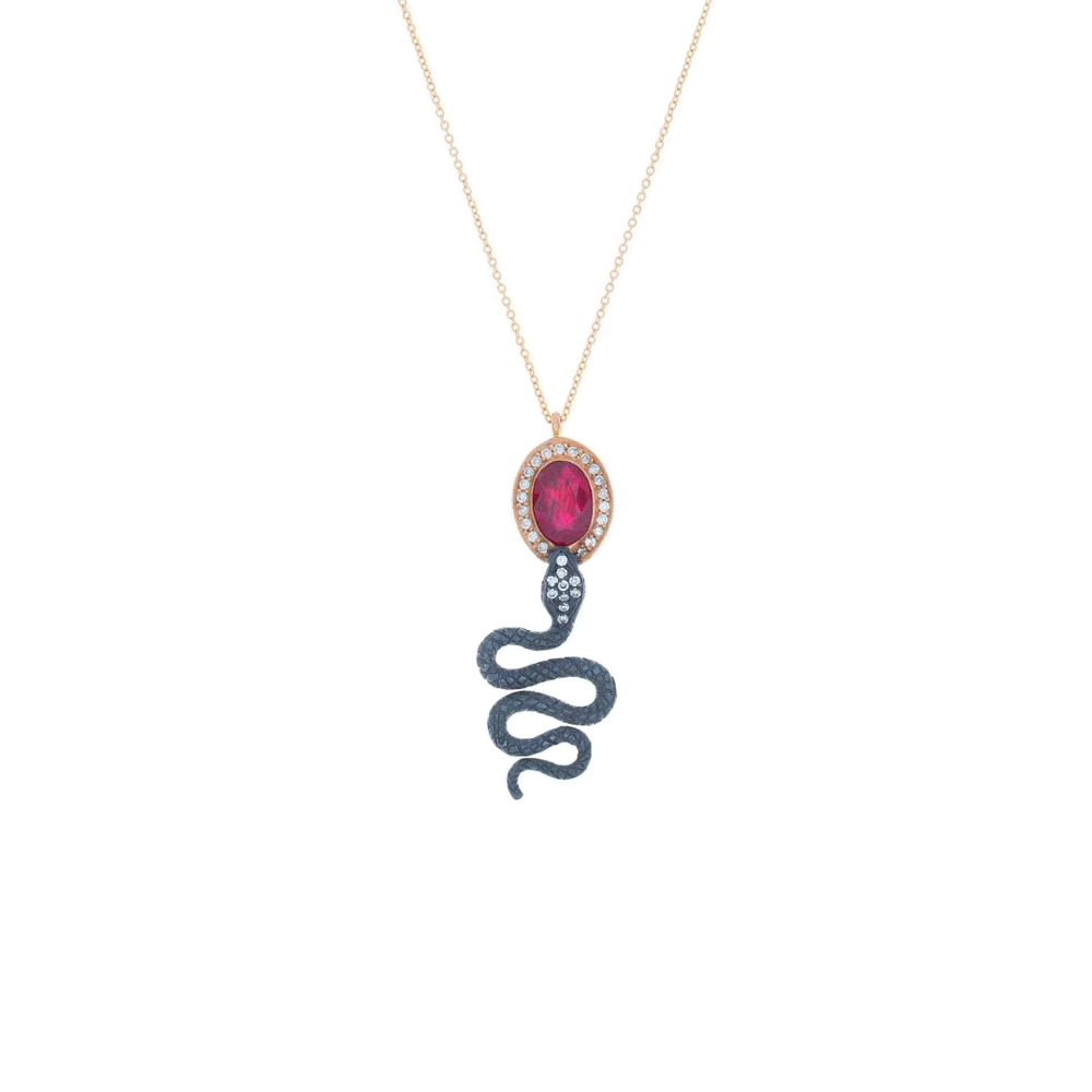 London Collection 18k and Sterling Silver Snake Pendant Necklace.