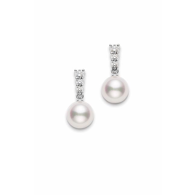 Mikimoto Akoya 18k White Gold Diamond and Pearl Drop Post Earrings