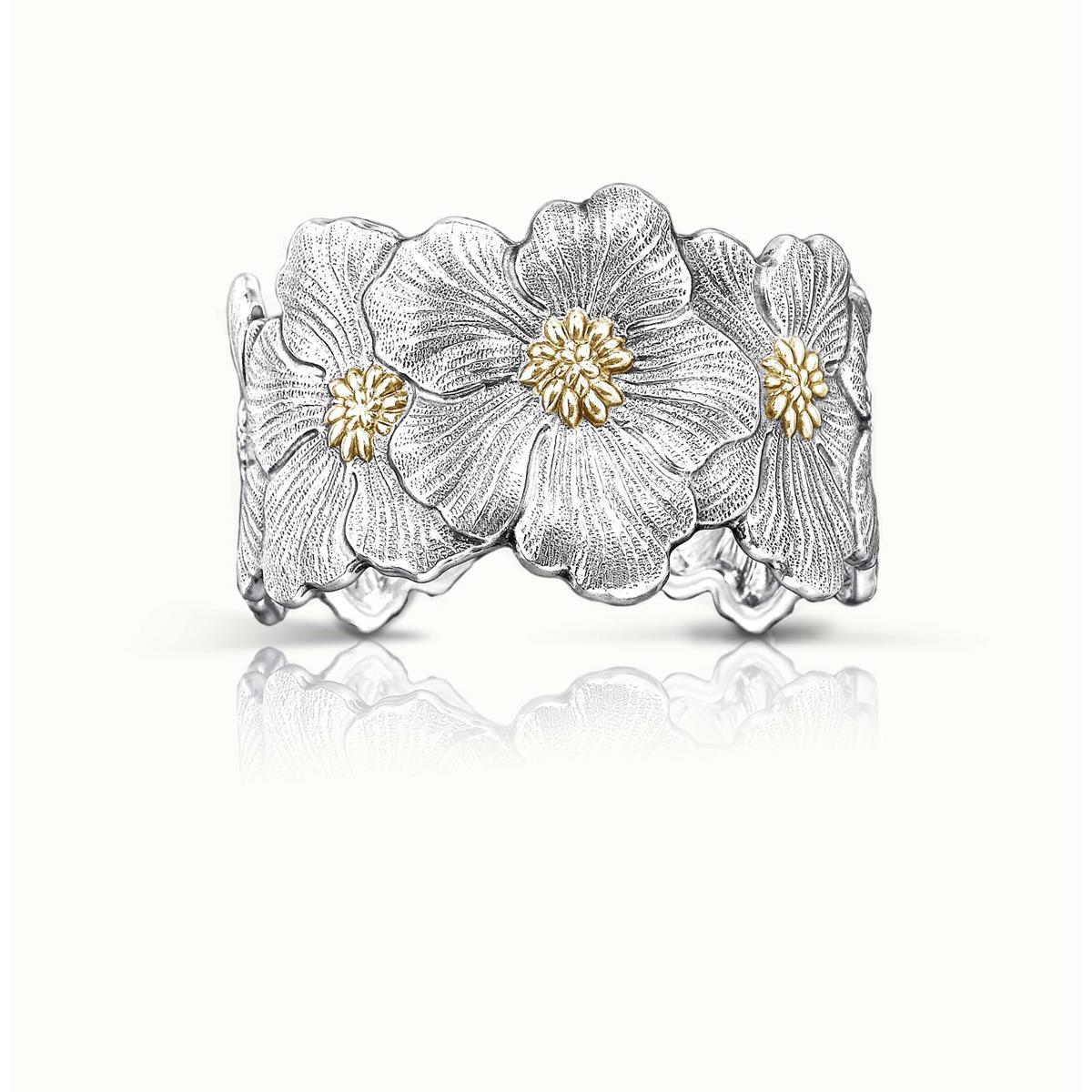 Buccellati Blossoms Sterling Silver and 18k Gold Vermeil Large Cuff Bracelet
