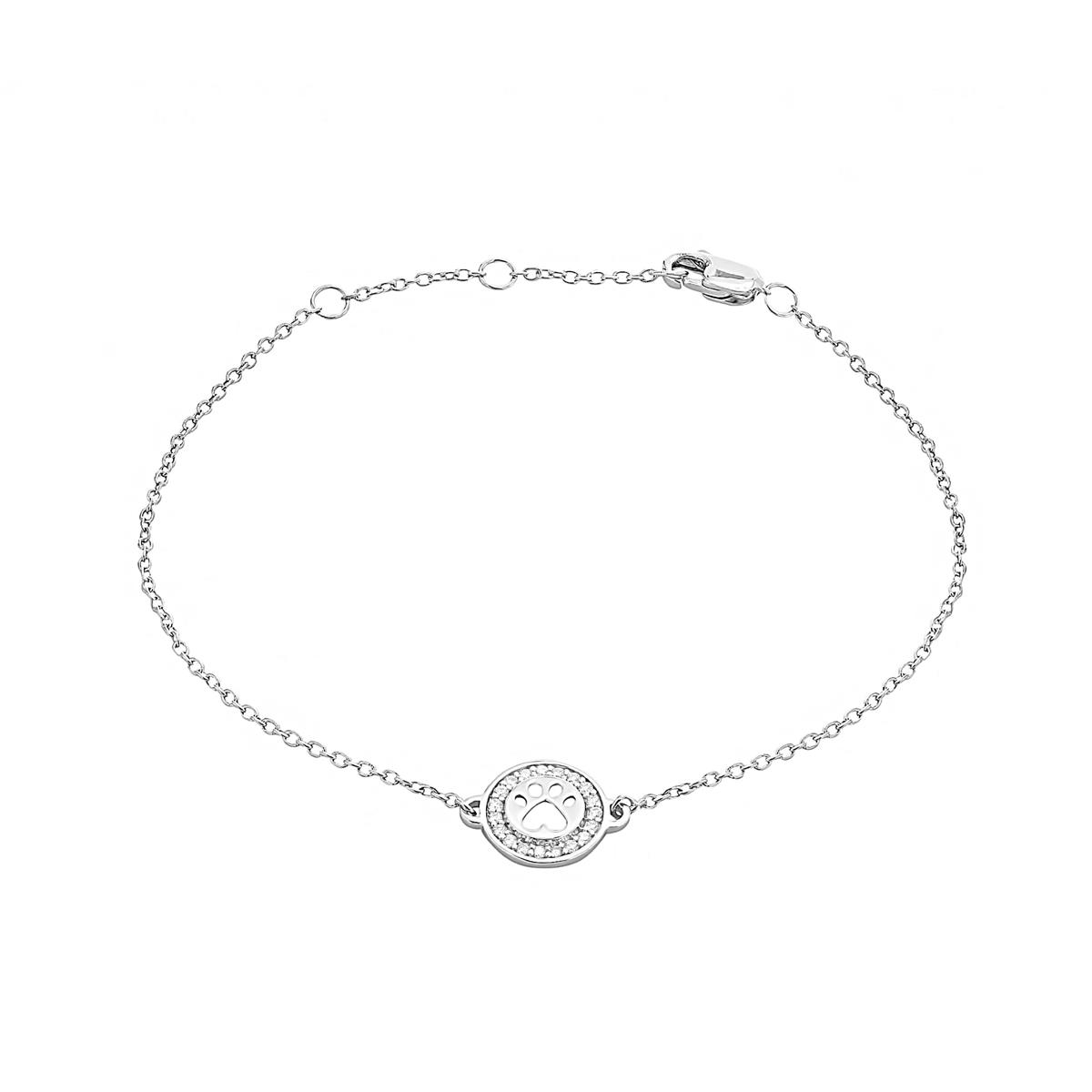 Our Cause for Paws Sterling Silver Diamond Paw Pendant Bracelet