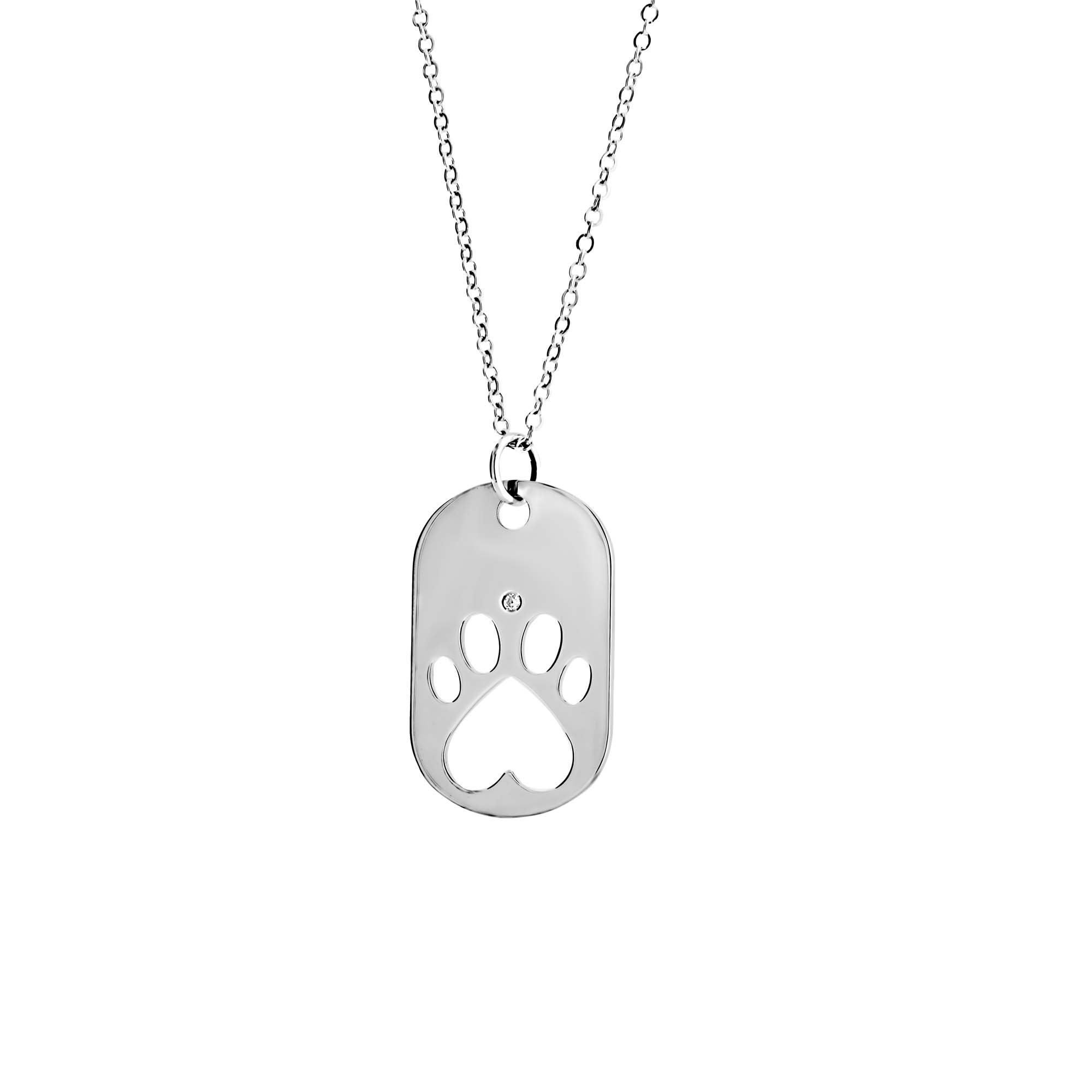 Our Cause for Paws Sterling Silver Diamond Tag Necklace