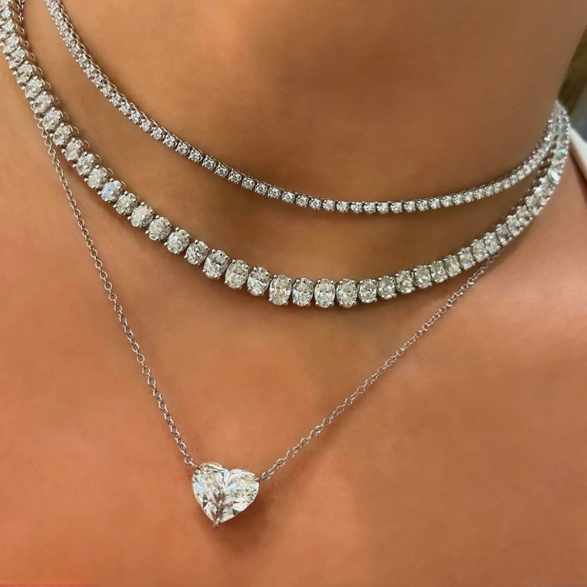 London Collection 18k White Gold Heart Shaped Diamond Necklace