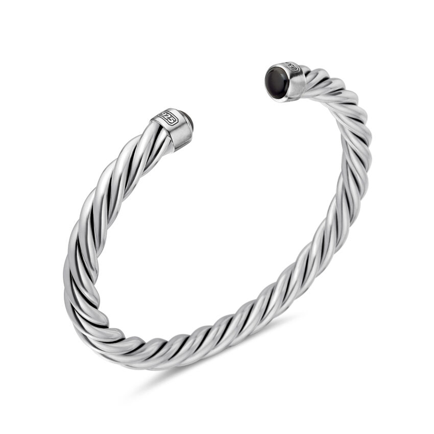 David Yurman Cable Cuff Bracelet in Sterling Silver with Black Onyx, 6mm