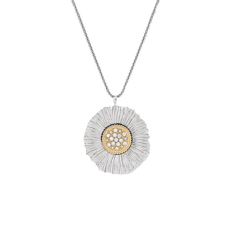 Buccellati Blossoms Diamonds And Gold Two Tone Daisy Pendant Necklace