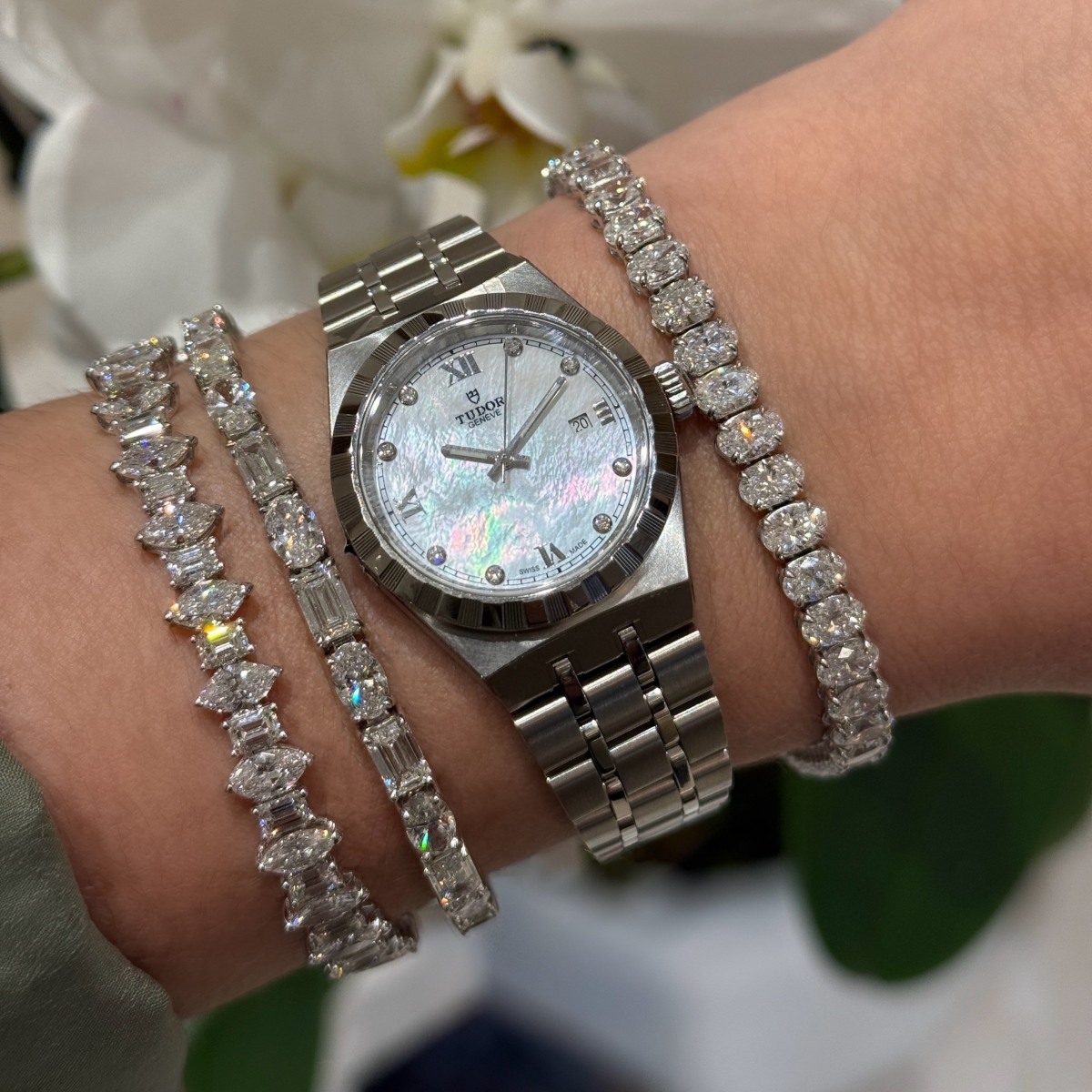 Norman Silverman Platinum Oval Cut Diamond Inline Bracelet