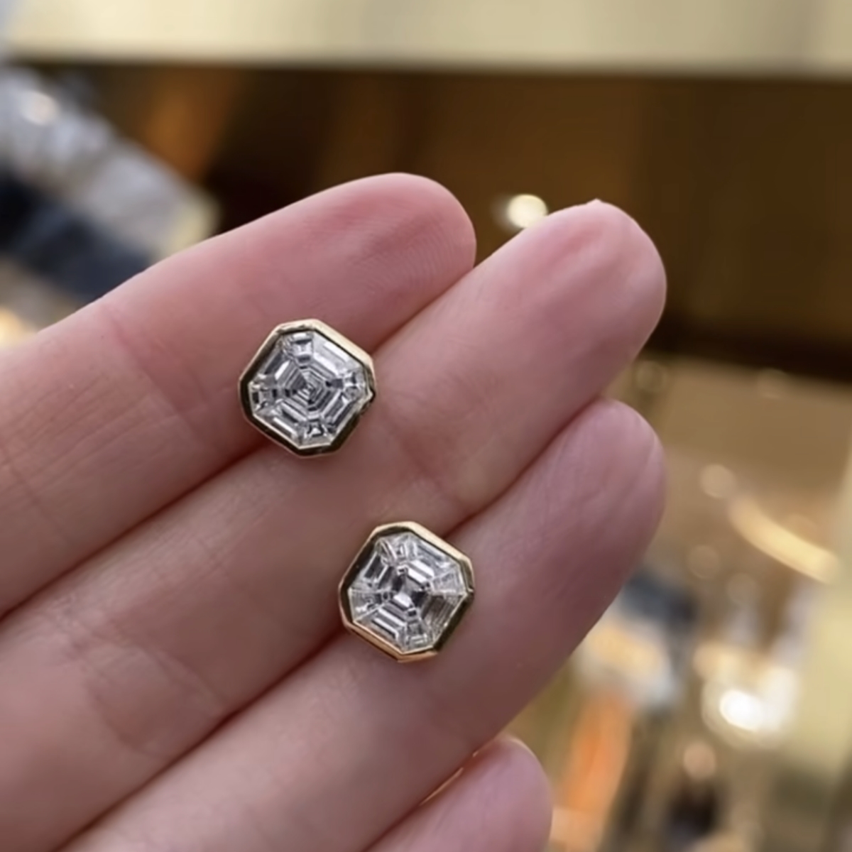 Come Check Out The Brand New Size Of Our Favorite Bezel Set Diamond Mosaic Earrings