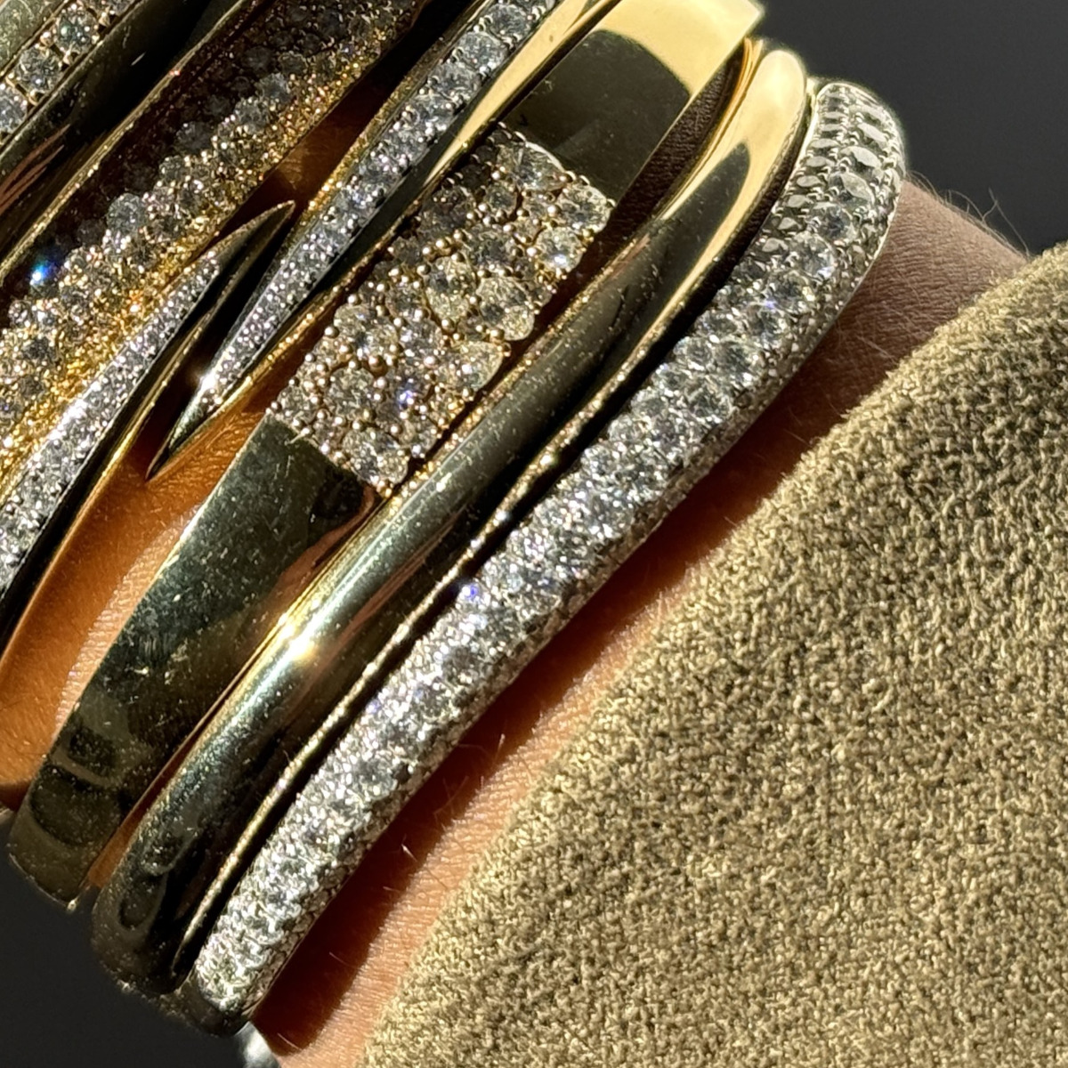 London Collection 14k Yellow Gold Pave Diamond Two Row Bangle Bracelet