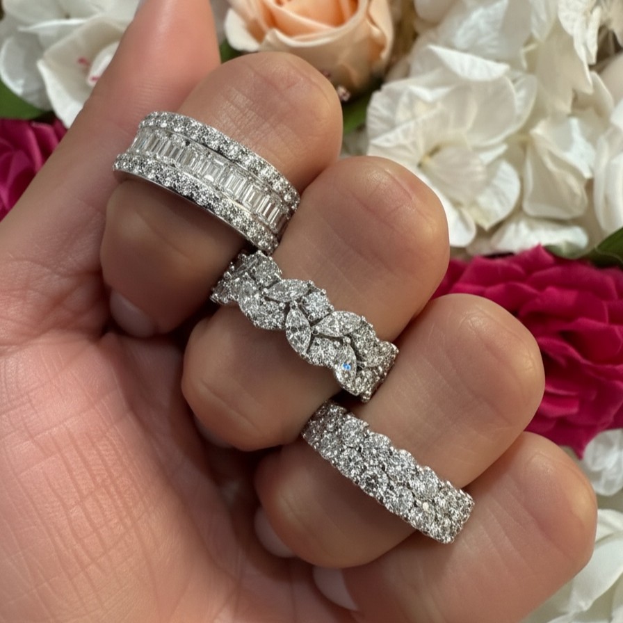 Where Individuality Meets Brilliance. Mixed Diamond Multi-Row Bands For A New Kind Of Wedding Day Elegance. 