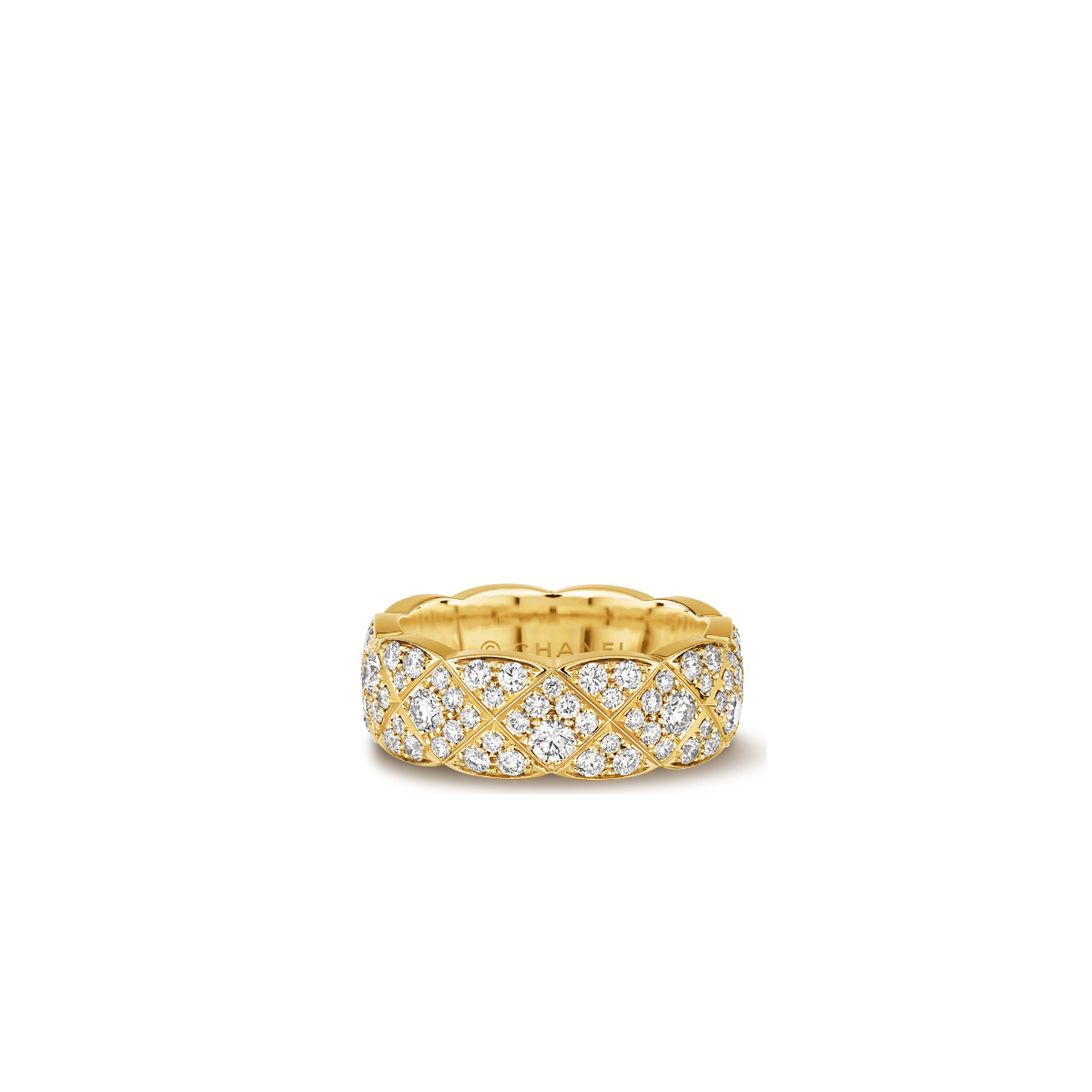 CHANEL COCO CRUSH 18k Yellow Gold Small Quilted Full Diamond Ring