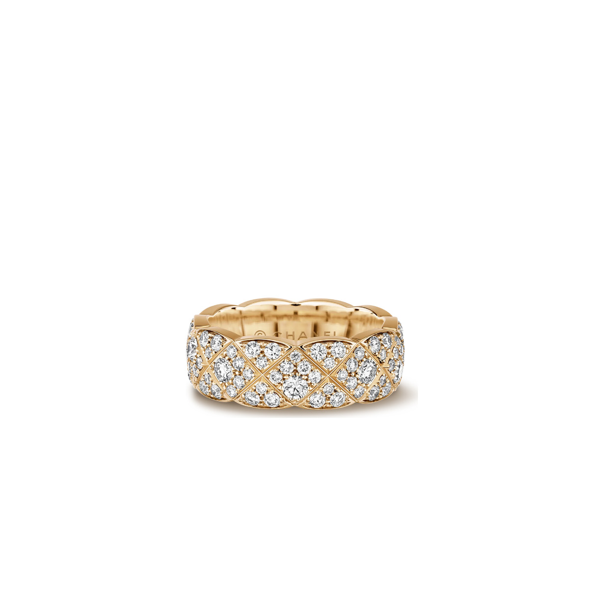 CHANEL COCO CRUSH 18k Beige Gold Small Quilted Full Diamond Ring