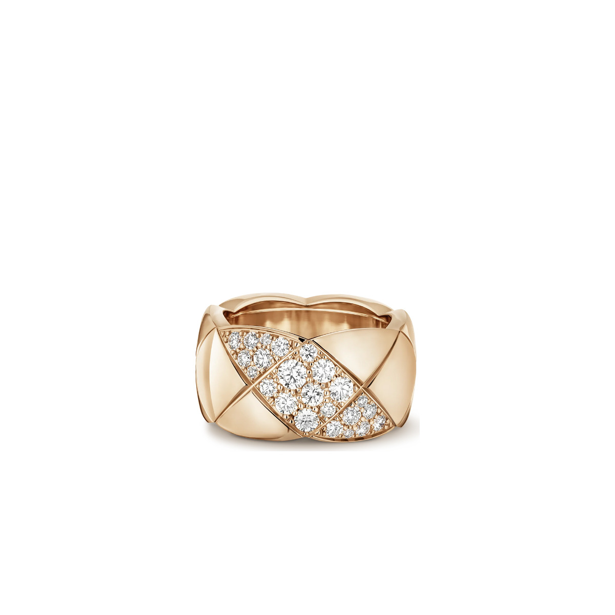 CHANEL COCO CRUSH 18k Beige Gold Large Quilted Diamond Ring