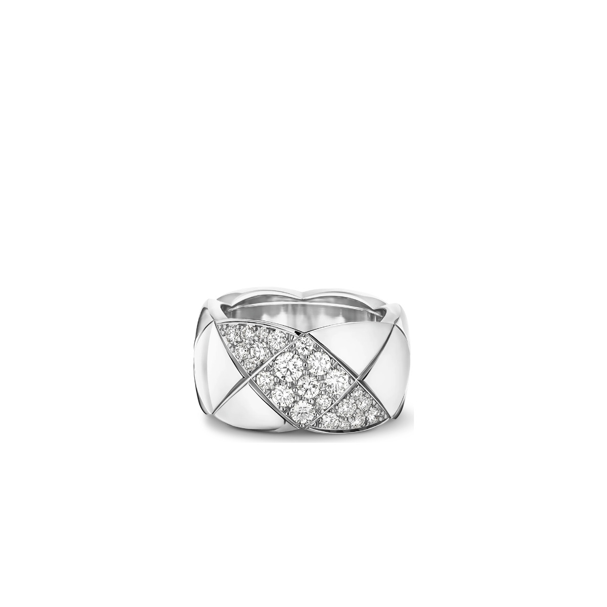 CHANEL COCO CRUSH 18k White Gold Large Quilted Diamond Ring