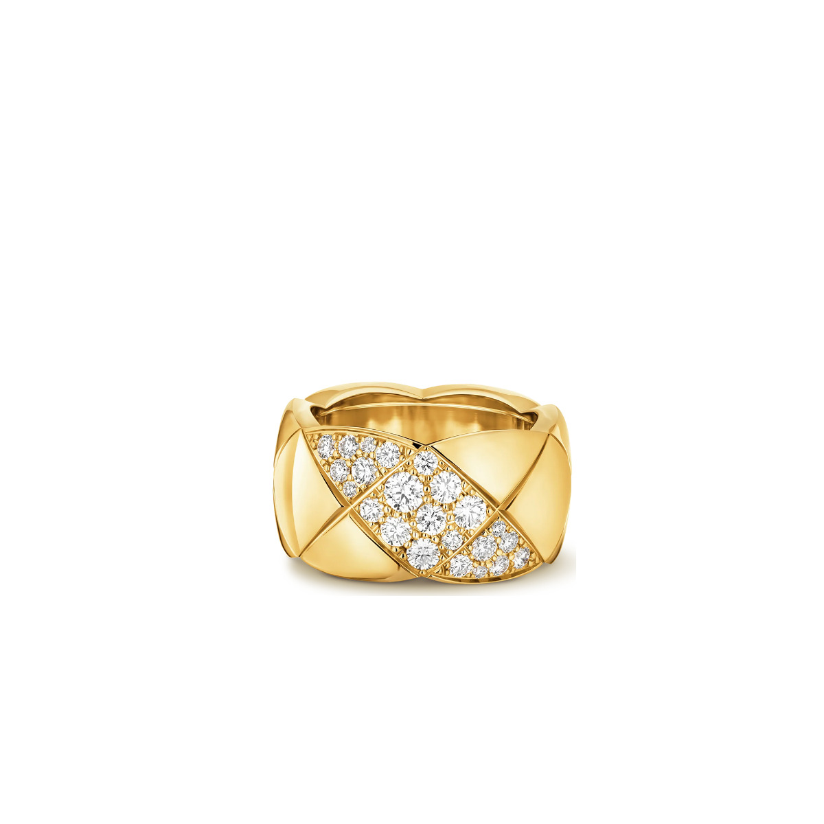 CHANEL COCO CRUSH 18k Yellow Gold Large Quilted Diamond Ring