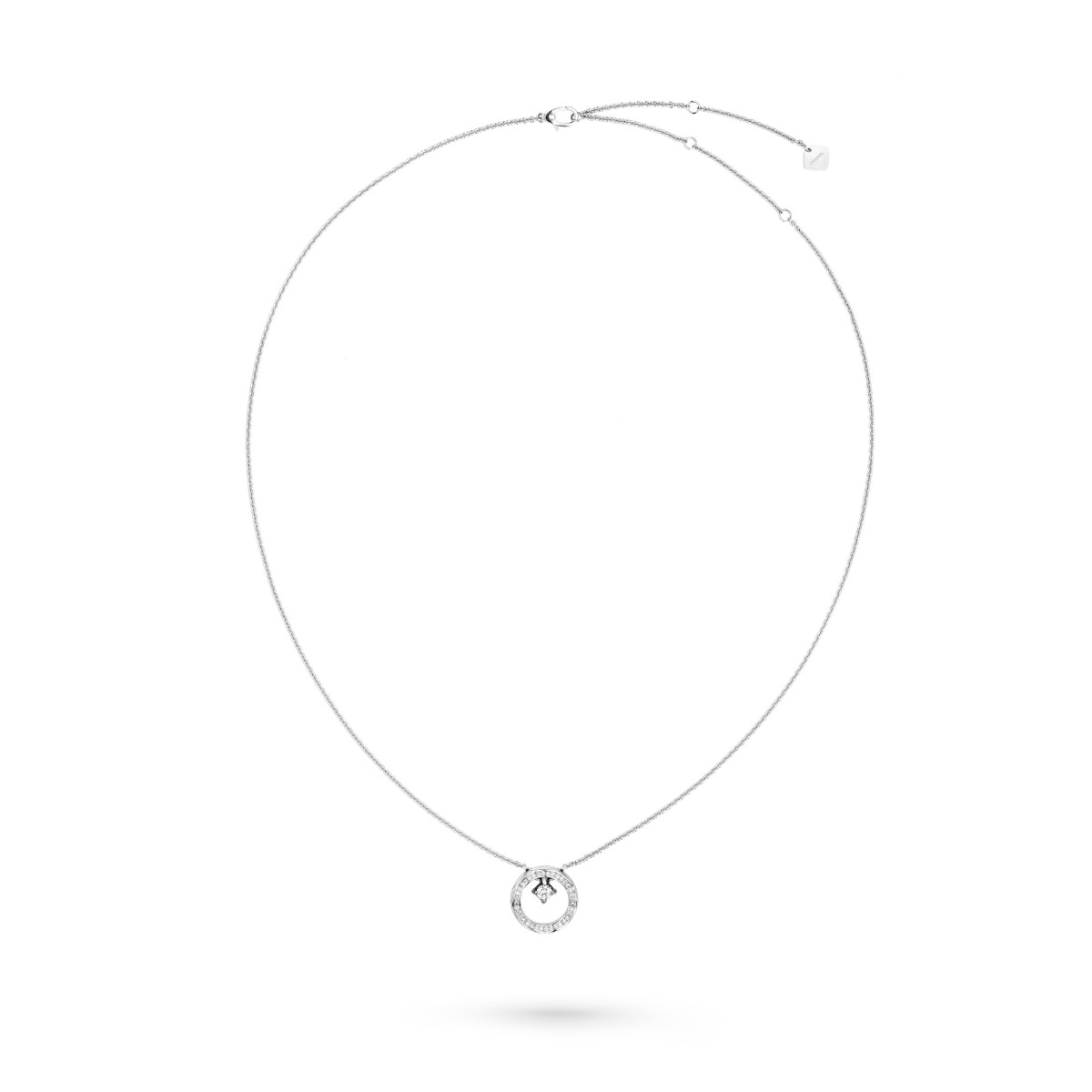 CHANEL COCO 18k White Gold Diamond Quilted Necklace