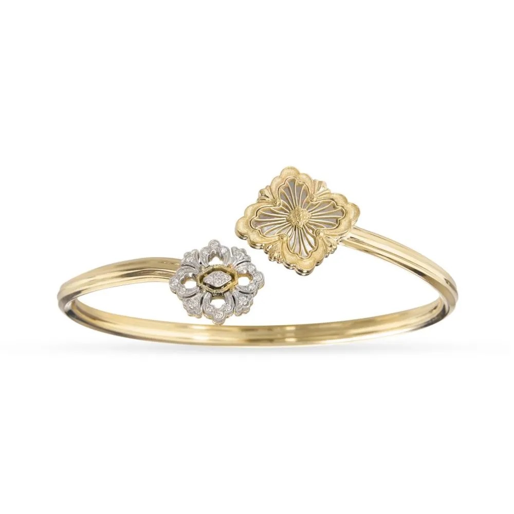 Buccellati Opera Tulle 18k Yellow Gold Mother Of Pearl and Diamond Bypass Cuff Bracelet