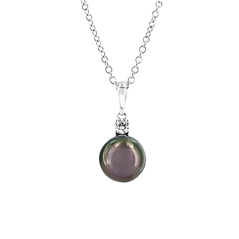 Mikimoto 18k White Gold Diamond & Black South Sea A+ Pearl Pendant Necklace