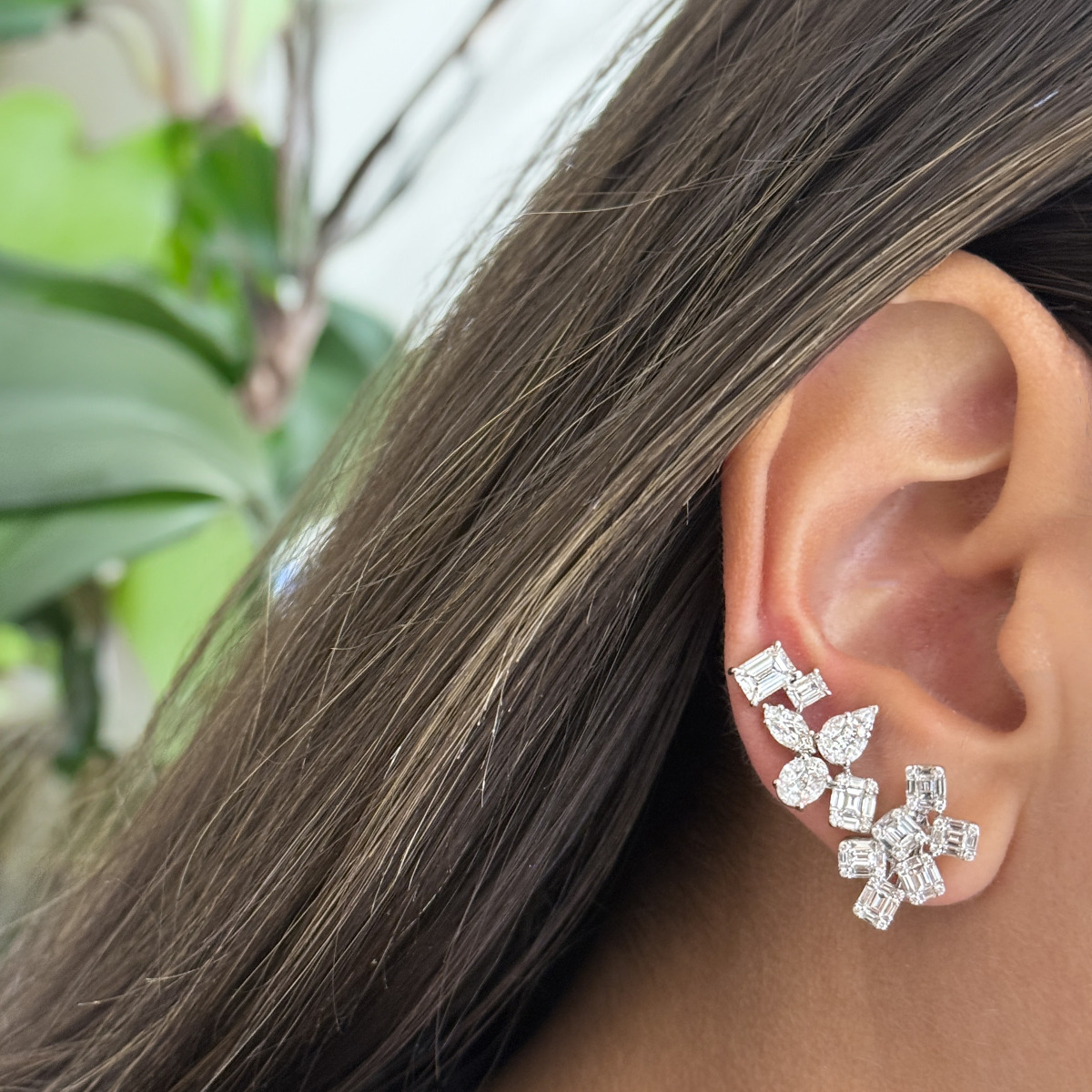 London Collection 18k White Gold Diamond Cluster Stud Earrings