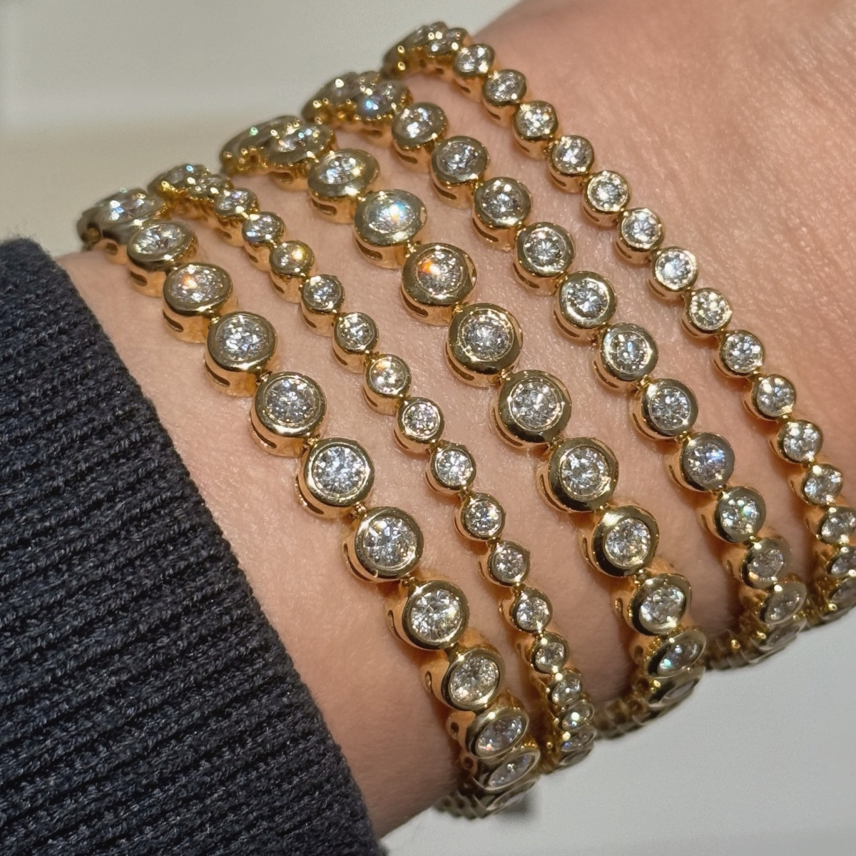 Part Of Our Core Classics Collection, This Bezel Set Diamond Tennis Bracelet Stack Combines Timeless Design with Everyday Brilliance