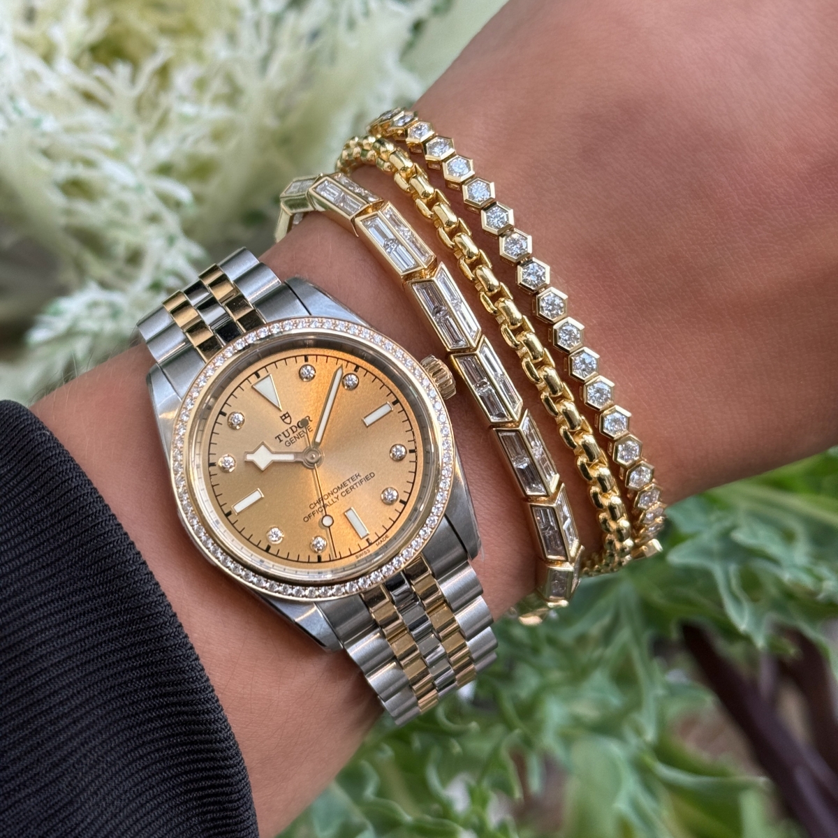 A Timeless TUDOR Look, Styled With Yellow Gold & Diamonds Tones Just The Right Amount Of Shine