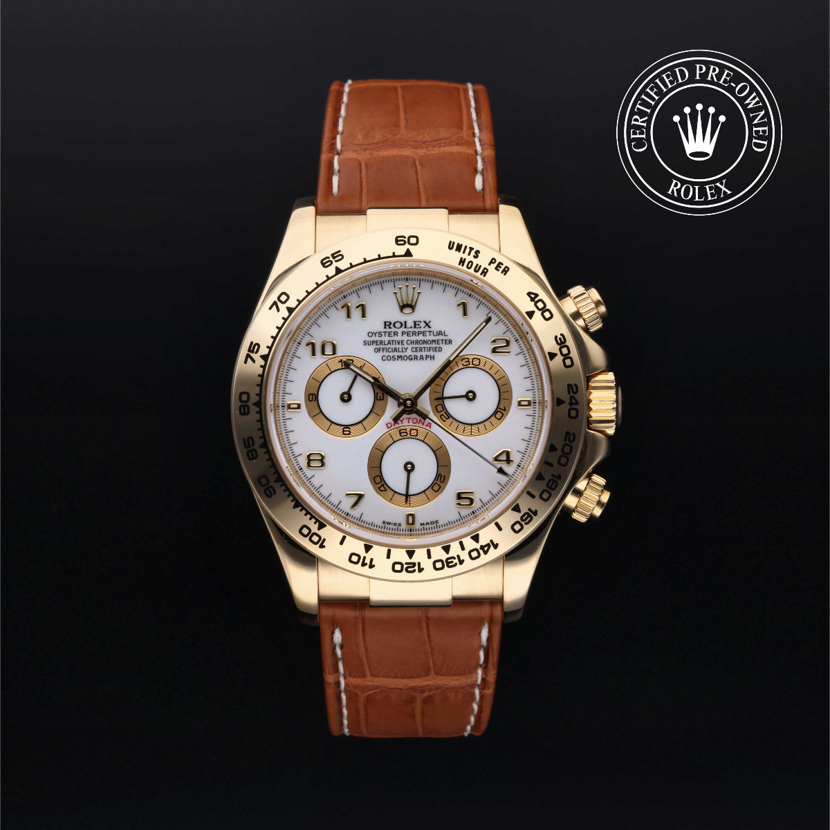 Rolex Certified Pre-Owned Oyster Perpetual Cosmograph Daytona 18k Yellow Gold Brown Alligator Strap