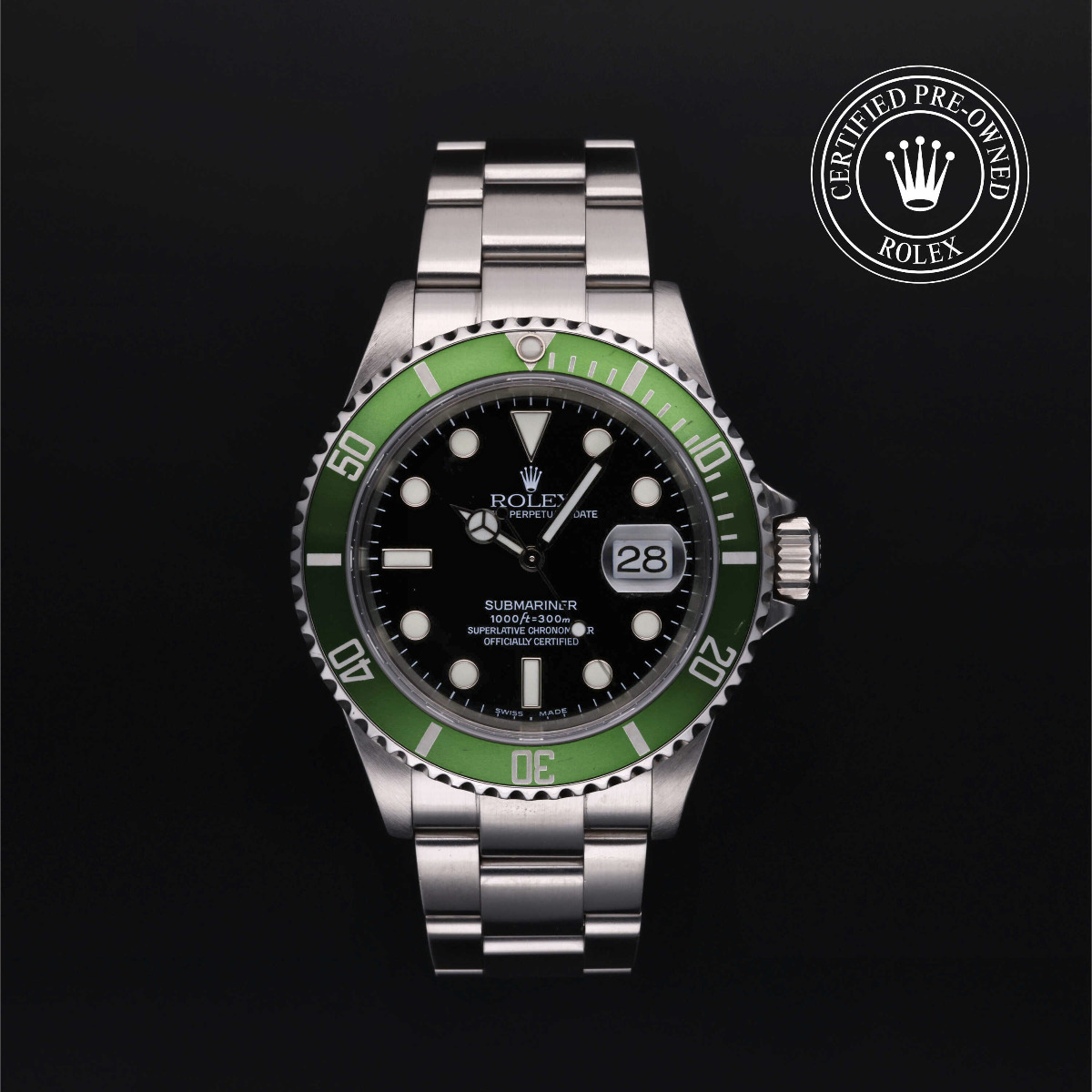 Rolex Certified Pre-Owned Submariner Date Green Bezel Black Dial 
