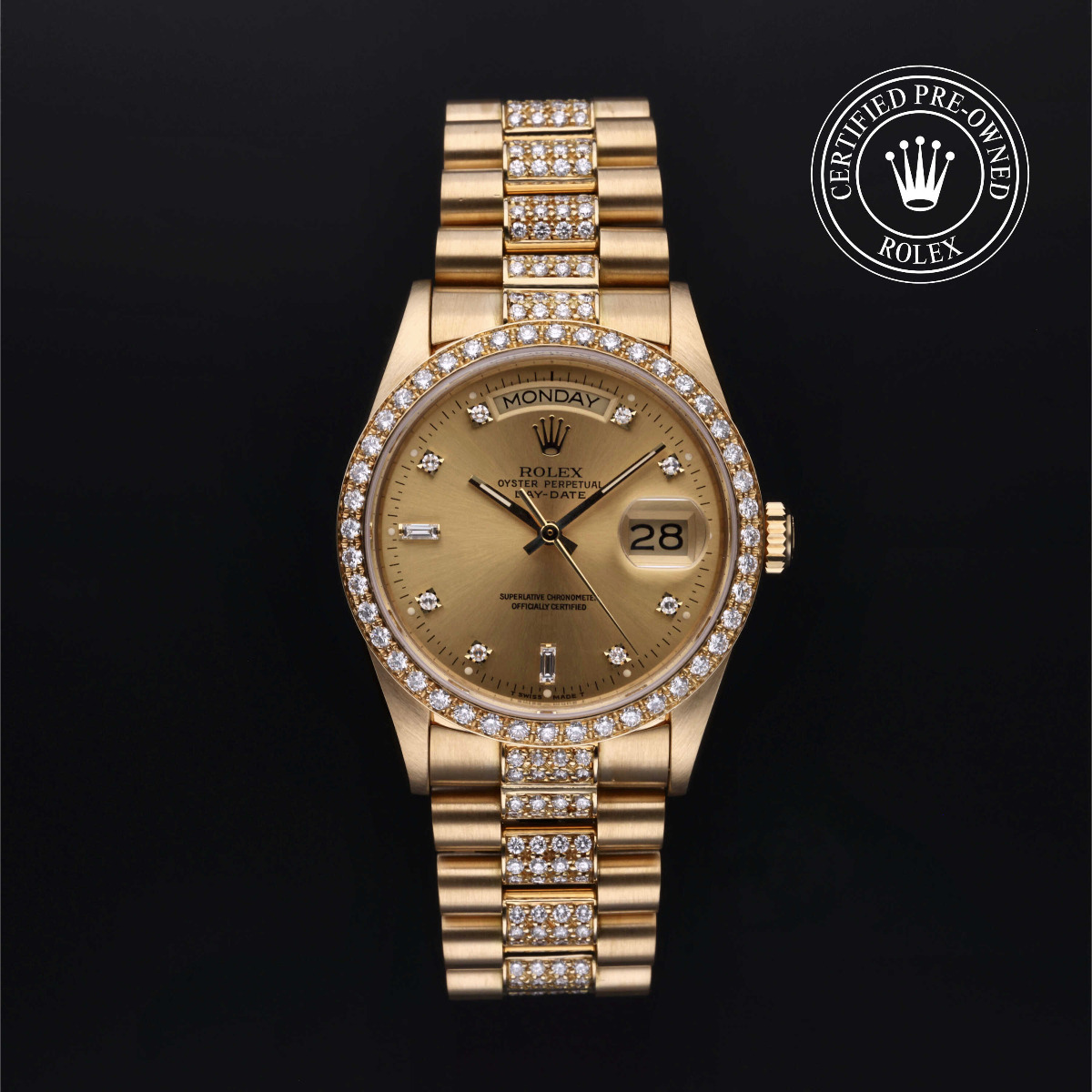 Rolex Certified Pre-Owned Oyster Day-Date 18k Yellow Gold Diamond