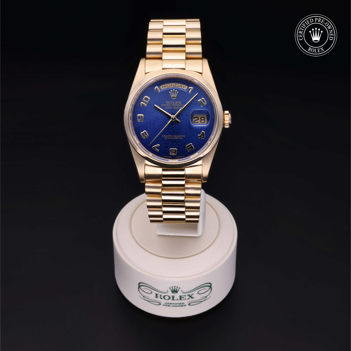 Oyster Perpetual Day-Date 36 Yellow Gold Blue Arabic Dial