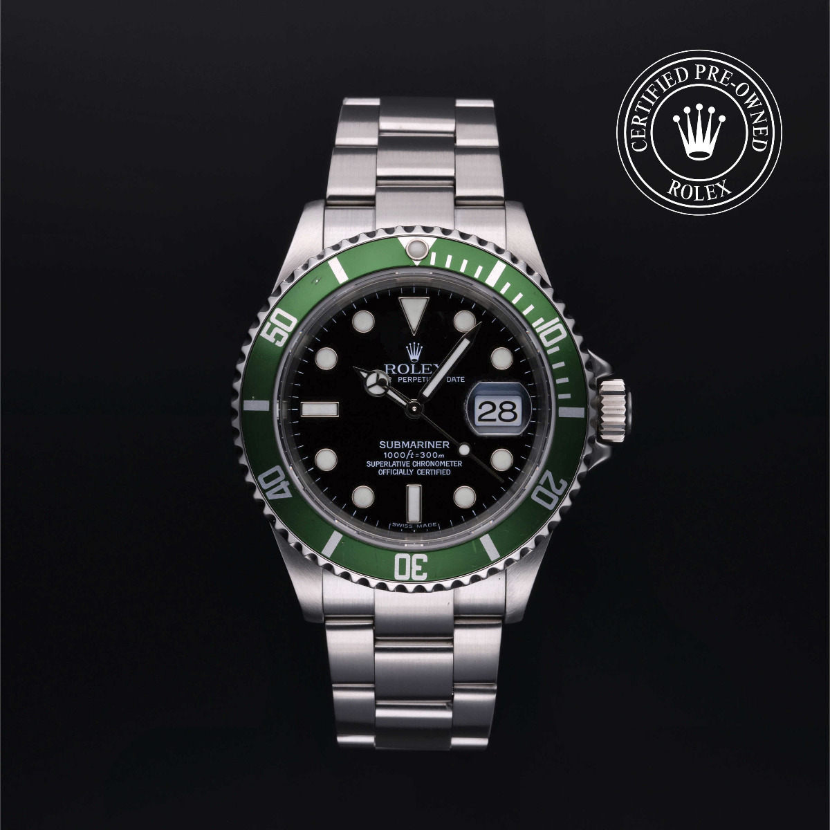 Certified Pre-Owned Rolex Oyster Perpetual Submariner Date Green Bezel Black Dial
