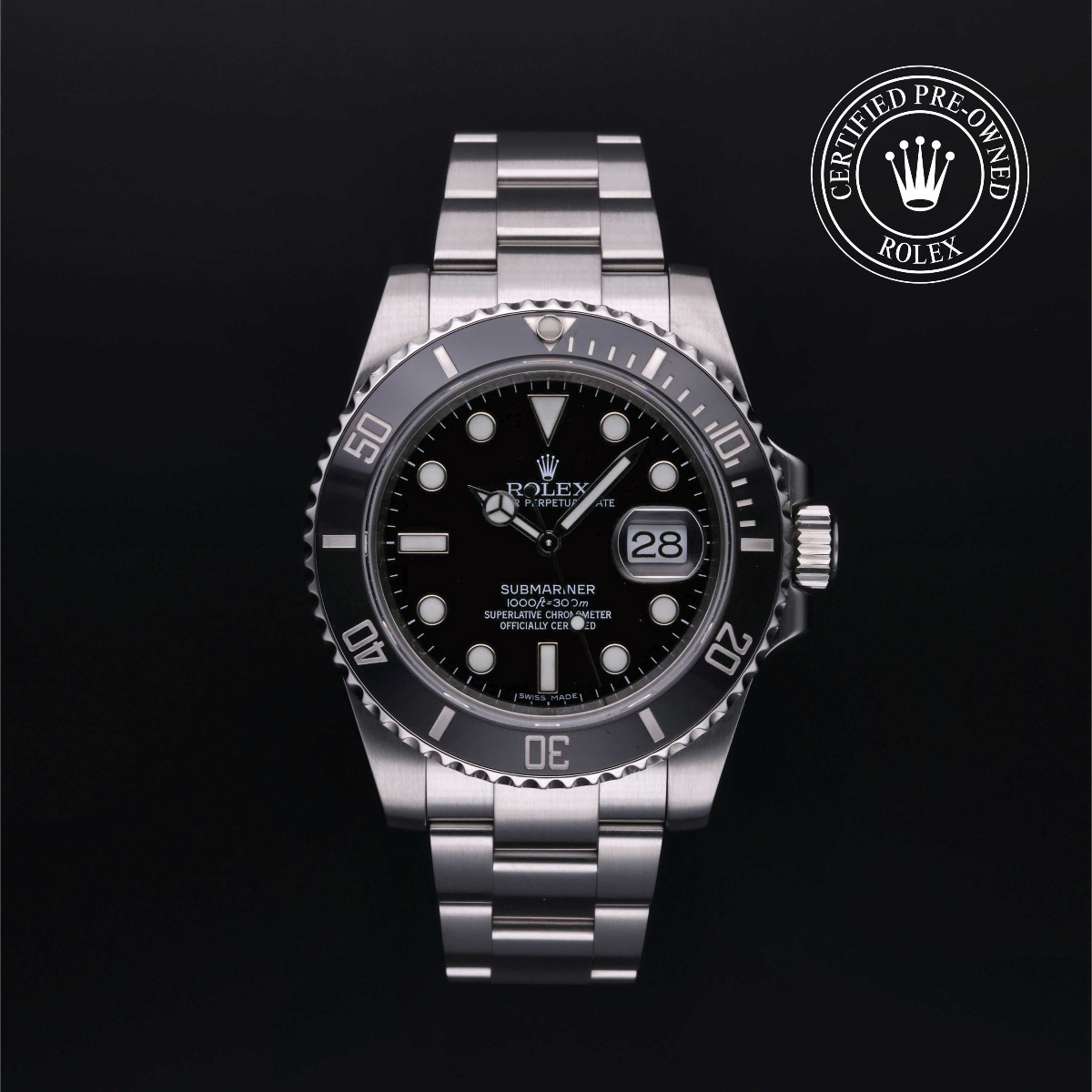Certified Pre-Owned Rolex Submariner Date Black Bezel Black Dial