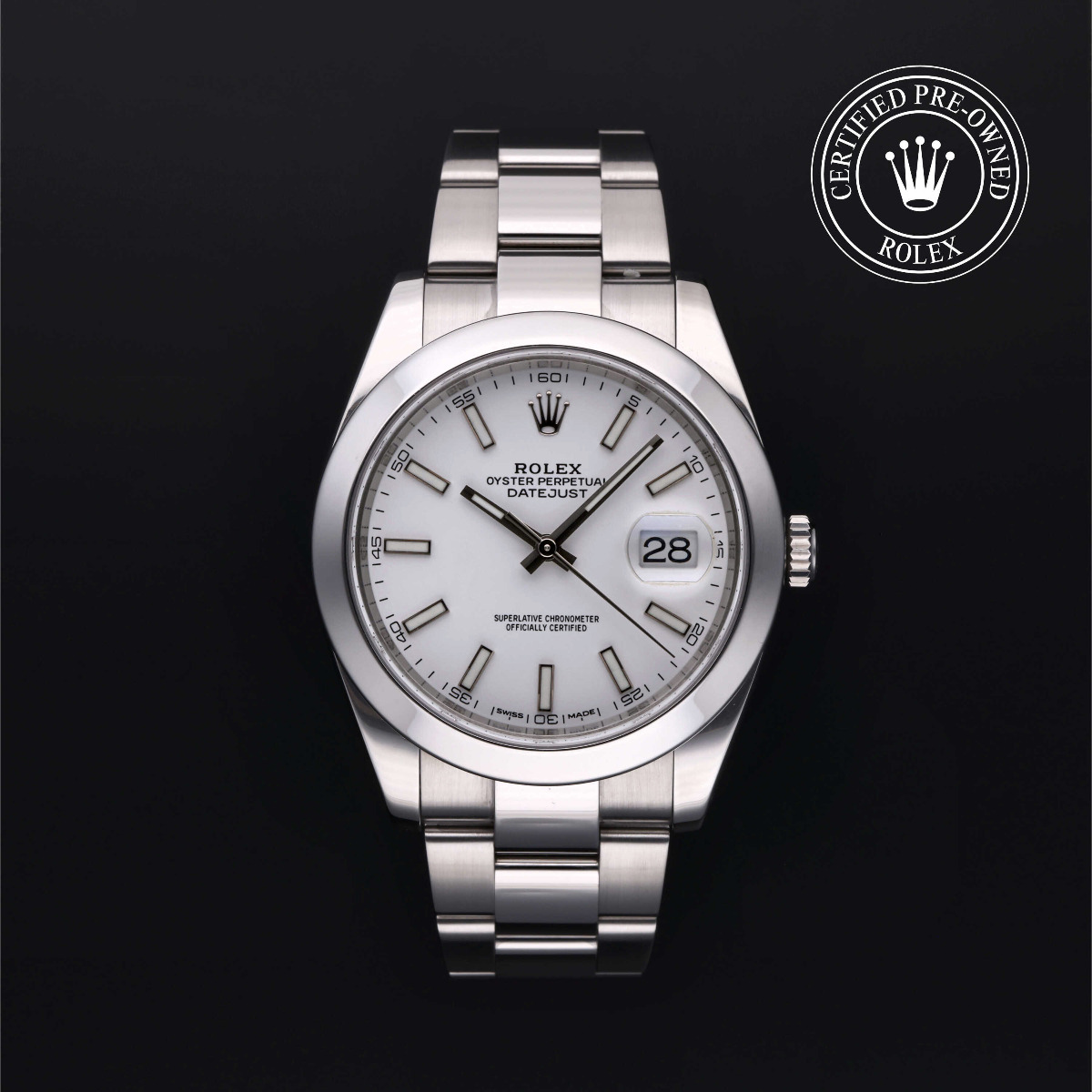 Certified Pre-Owned Rolex Datejust 41 White Dial Smooth Bezel