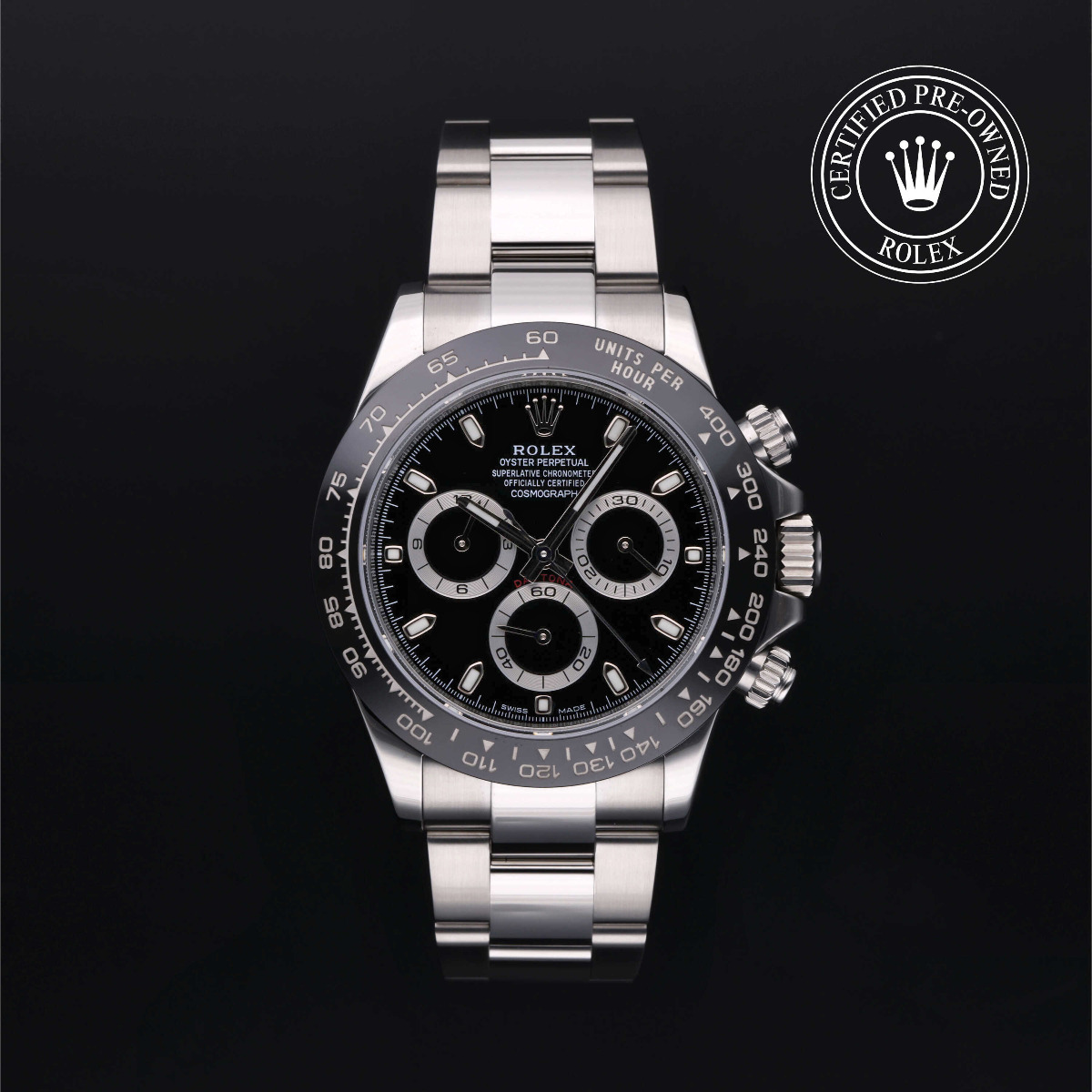 Rolex Certified Pre-Owned Cosmogrpah Daytona Steel Black Bezel Black Dial 