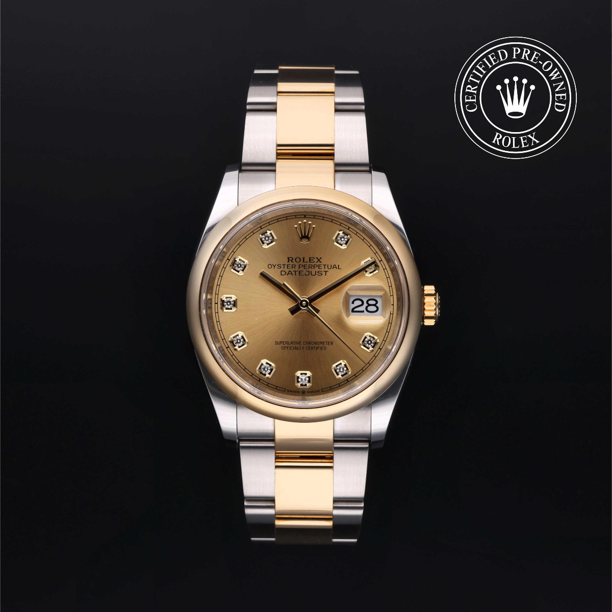 Rolex Certified Pre-Owned Datejust 36 Rolesor 18k Yellow Champagne Diamond Dial
