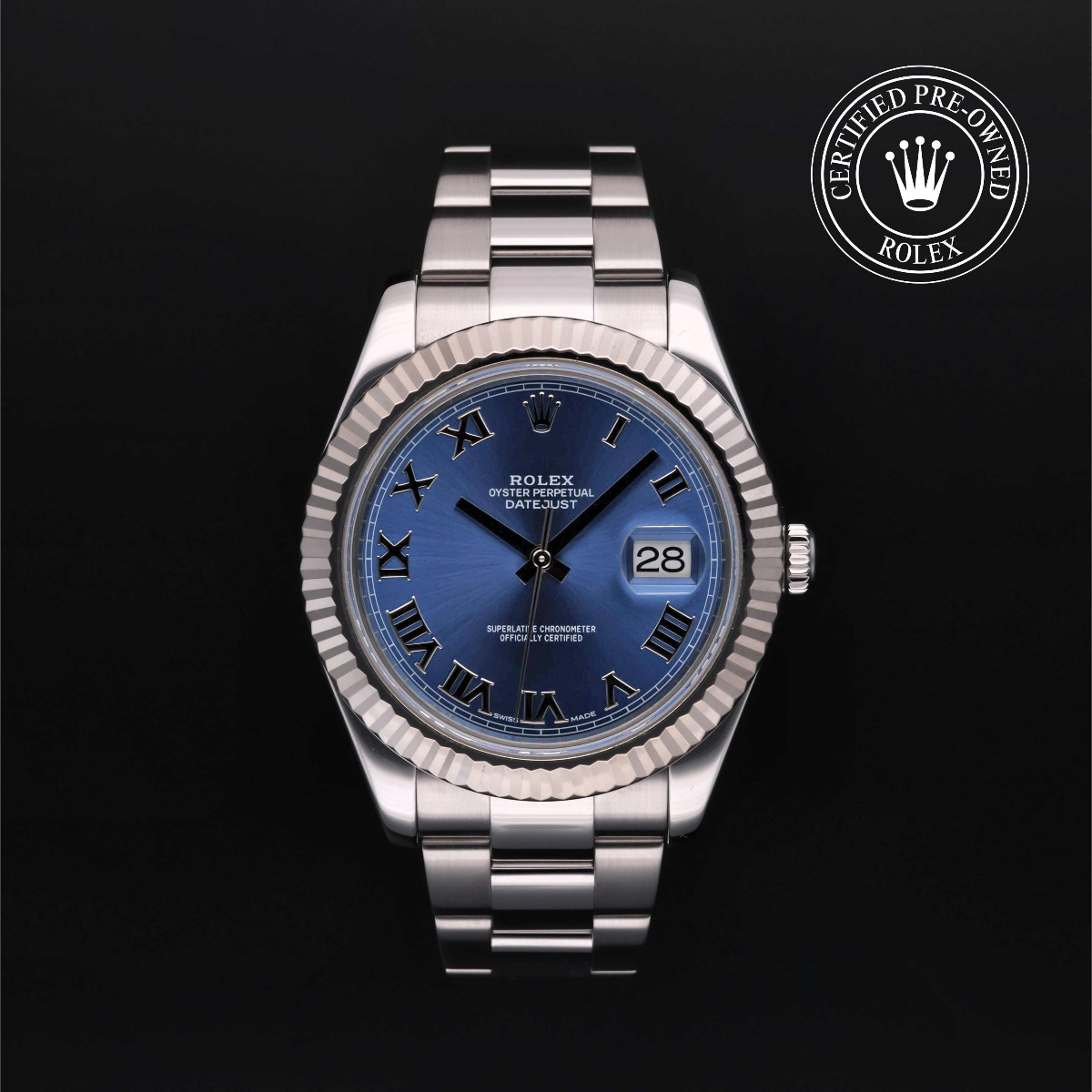 Rolex Certified Pre-Owned Datejust II Rolesor 18k White Fluted Bezel Blue Dial