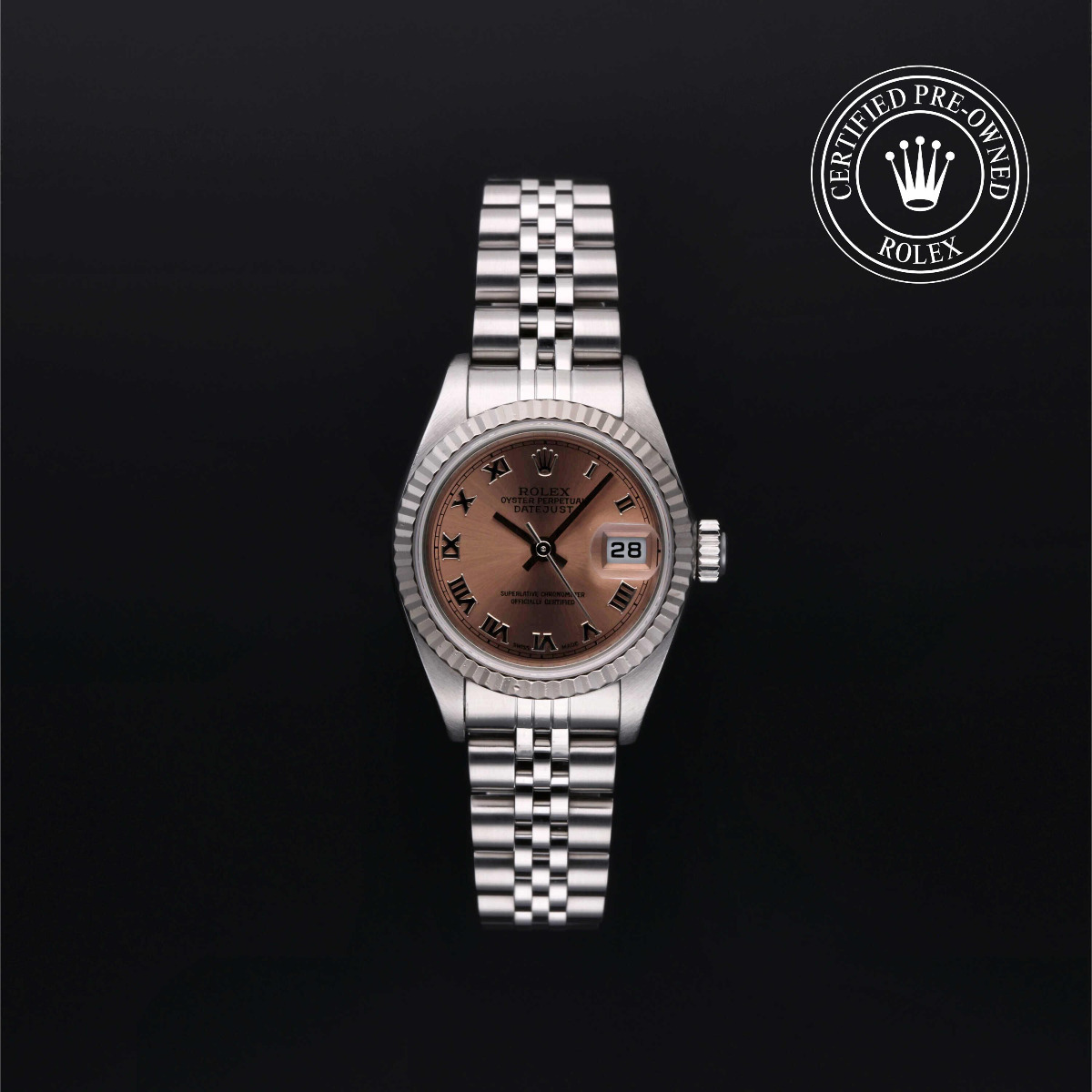 Rolex Certified Pre-Owned Lady-Datejust 26 Rolesor 18k White Fluted Bezel Pink Roman Dial