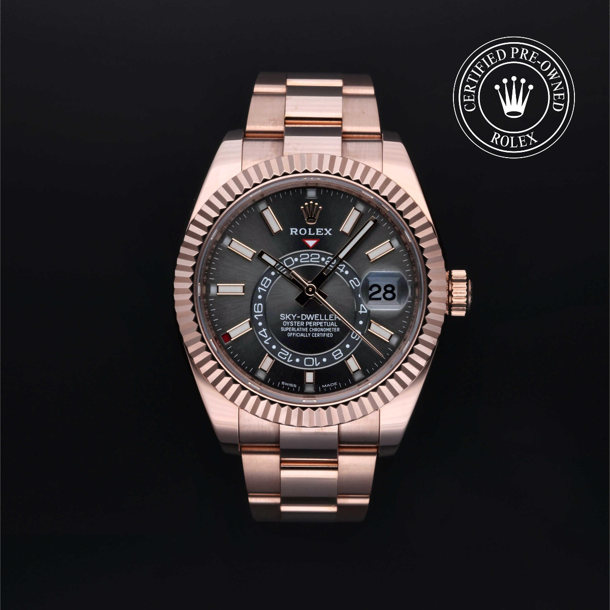 Rolex Certified Pre-Owned Sky-Dweller Gold 18k Red Slate Dial Oyster Bracelet