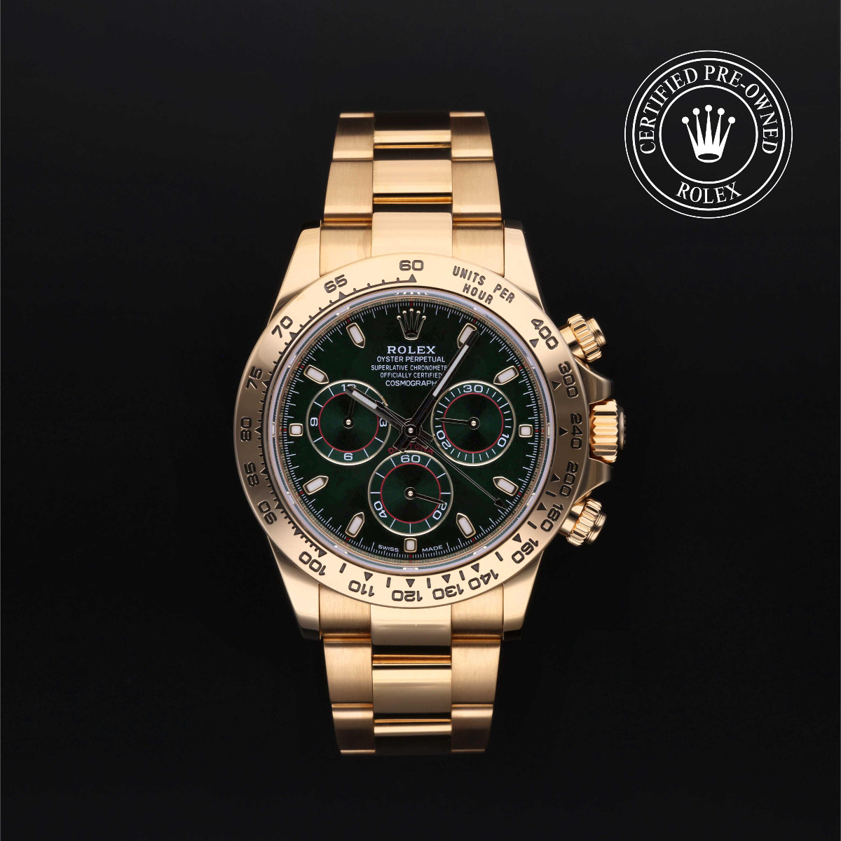 Rolex Certified Pre-Owned Cosmograph Daytona Gold 18k Yellow Green Dial