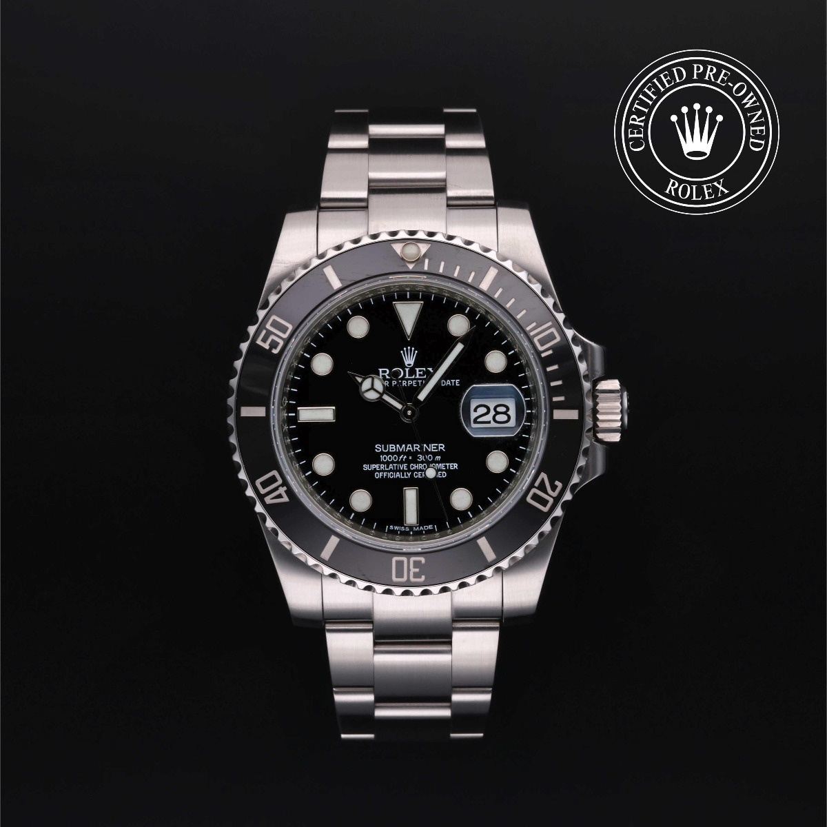 Rolex Certified Pre-Owened Submariner Date Black Bezel Black Dial