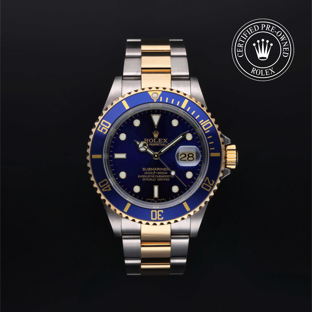 Rolex Certified Pre-Owned Oyster Perpetual Submariner Date Rolesor 18k Yellow Blue Dial