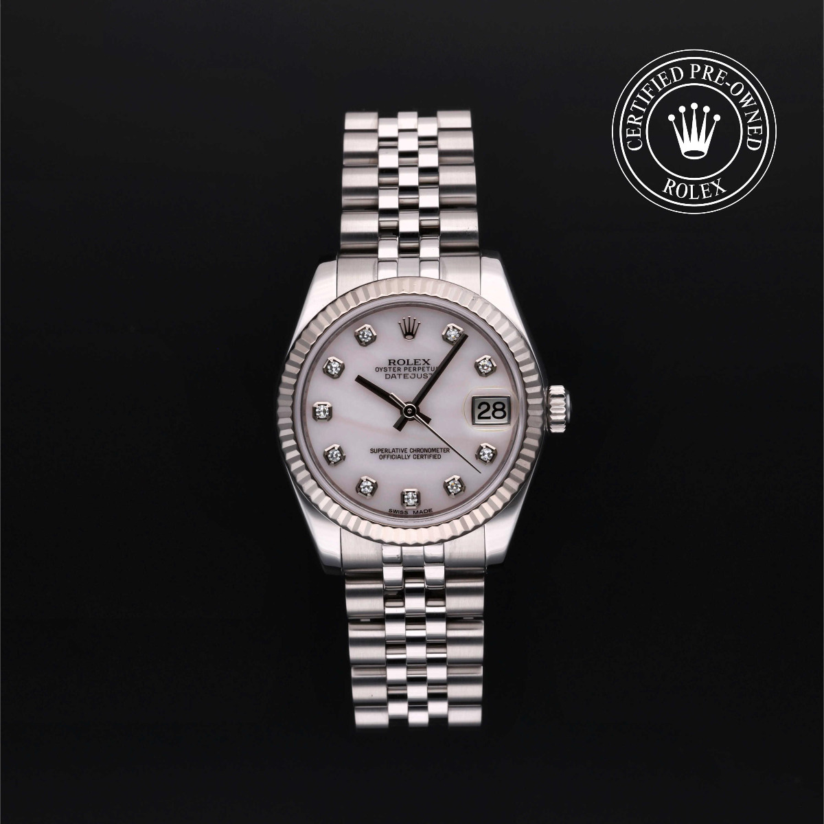 Rolex Certified Pre-Owned Datejust 31 Rolesor 18k White Pink Mother of Peal Dial Jubilee Bracelet