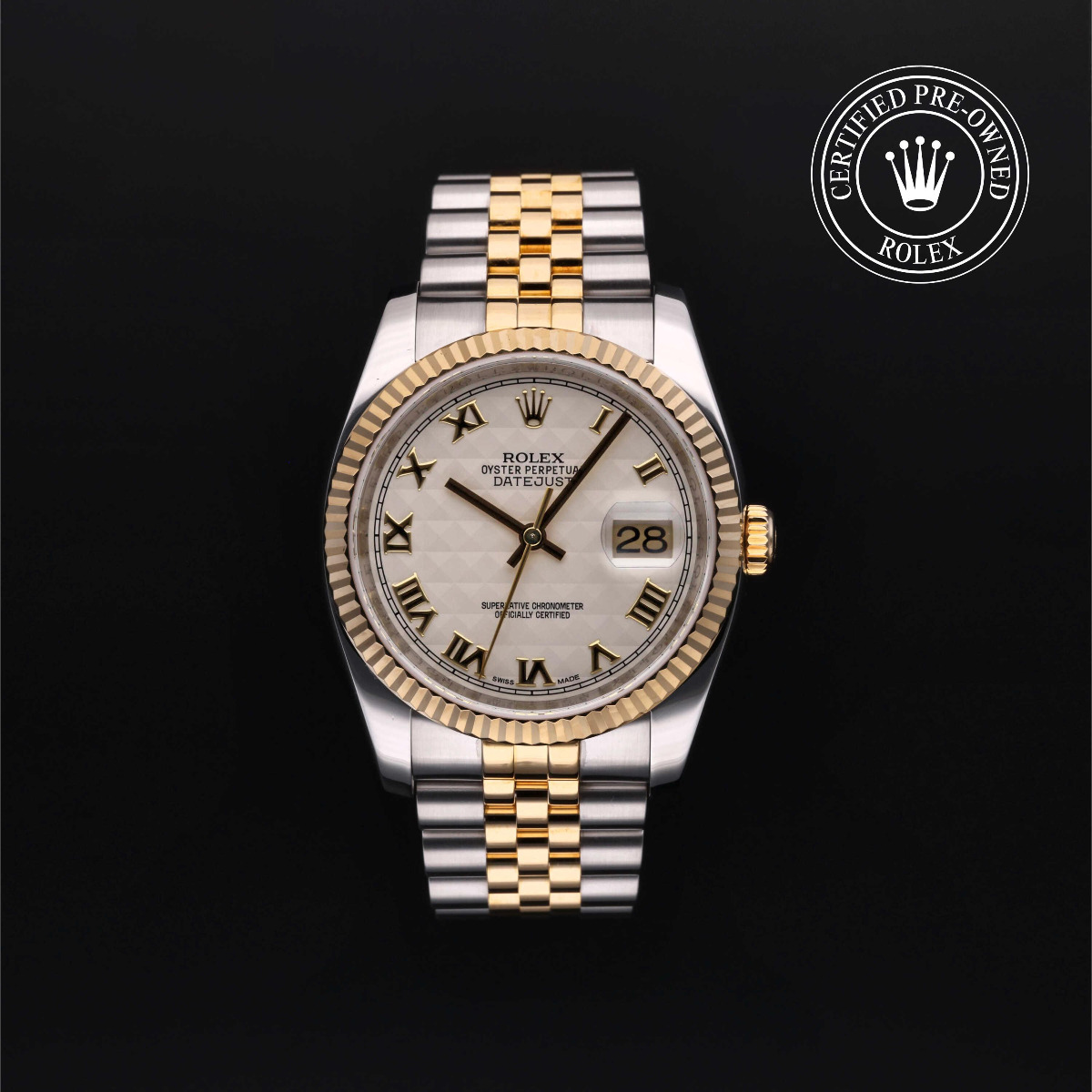 Rolex Certified Pre-Owned Datejust 36 Rolesor 18k Yellow Ivory Roman Dial