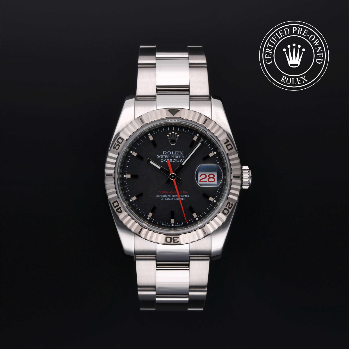 Rolex Certified Pre-Owned Oyster Perpetual Datejust Tunr-O-Graph Rolesor 18k White Black Dial