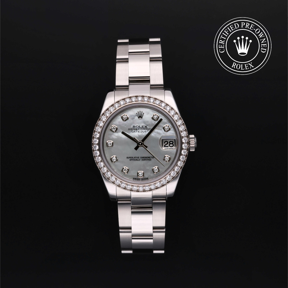Rolex Certified Pre-Owned Datejust 31 Rolesor 18k White Diamond Bezel Diamond Dial