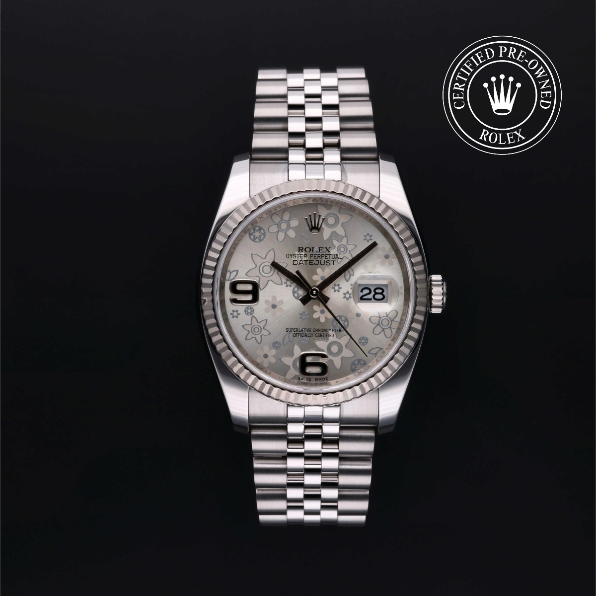 Rolex Certified Pre-Owned Datejust 36 Rolesor 36 Silver Floral Dial