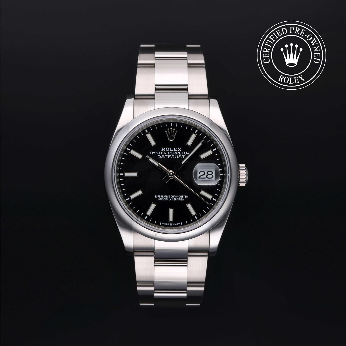 Rolex Certified Pre-Owned Datejust 36 Steel Black Stick Dial