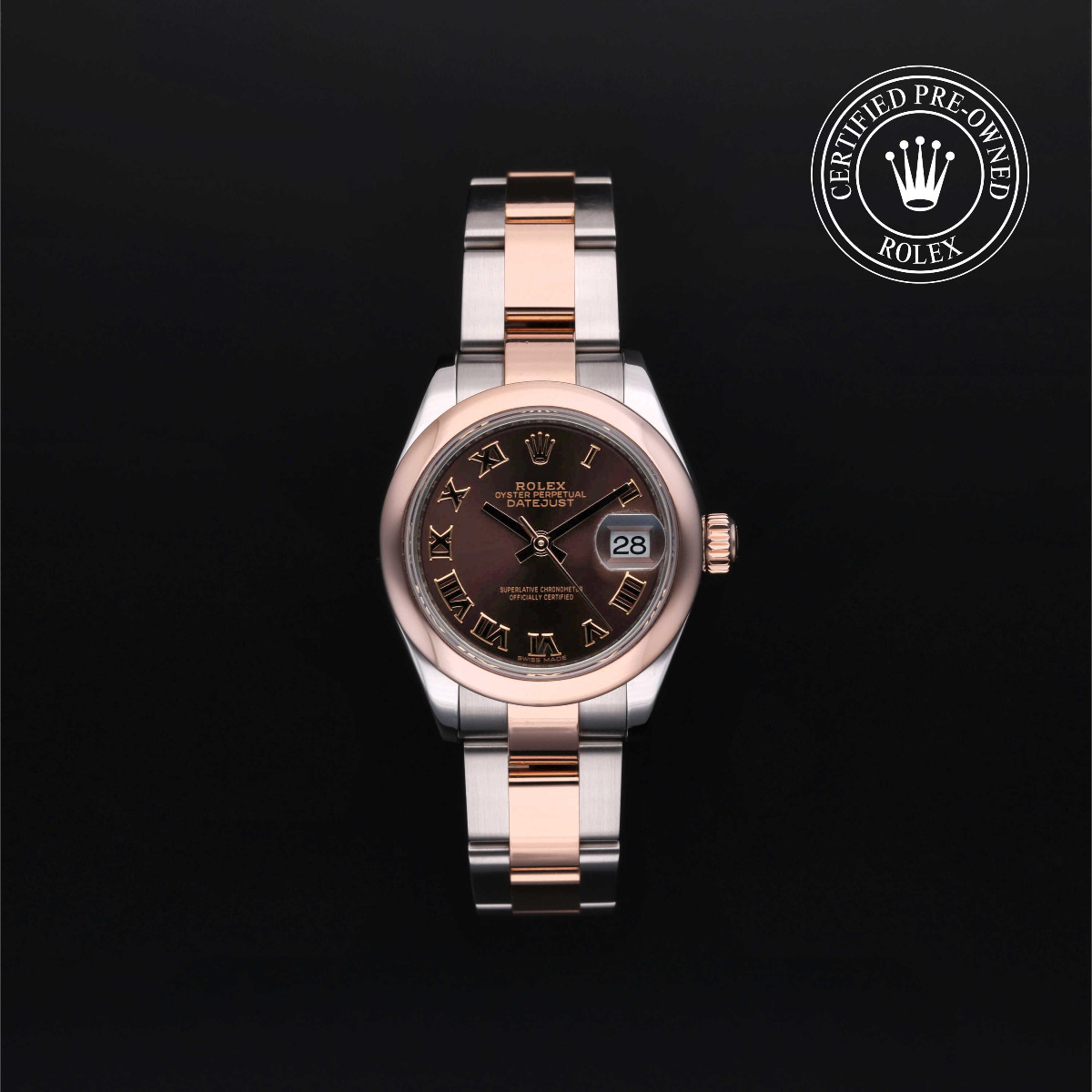 Rolex Certified Pre-Owned Lady-Datejust Rolesor 18k Red Chocolate Roman Dial