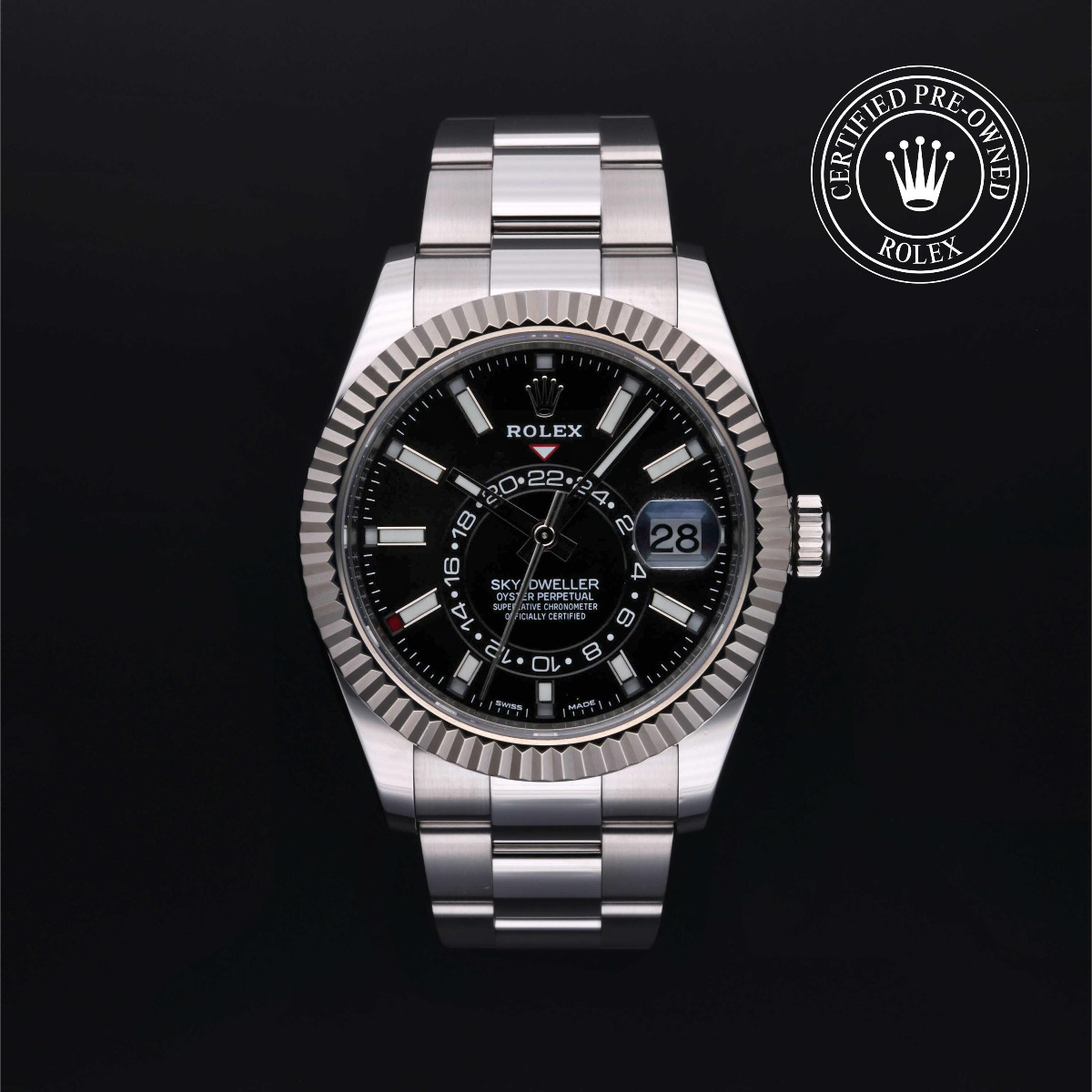 Rolex Certified Pre-Owned Sky-Dweller Rolesor 18k White Black Dial 