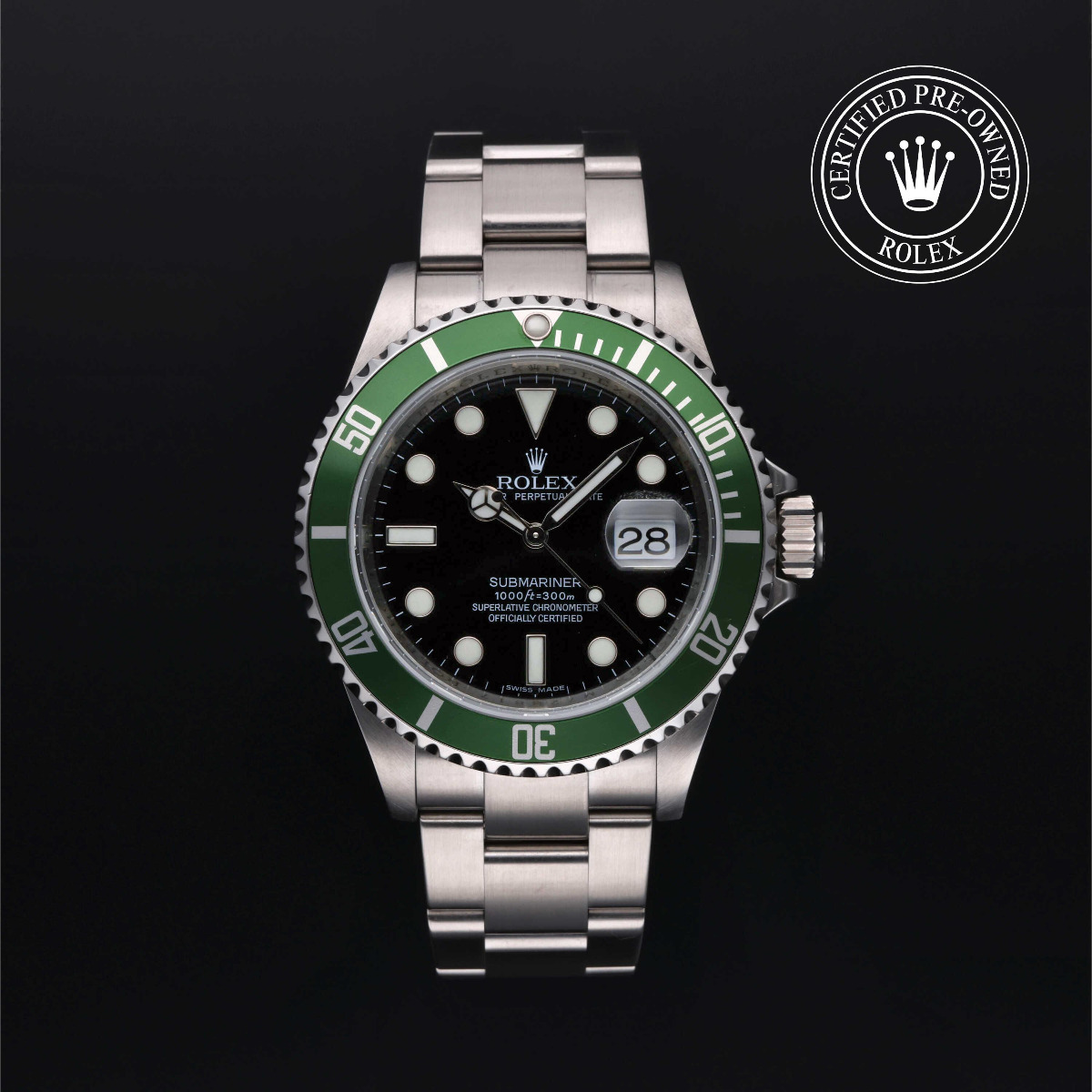 Rolex Certified Pre-Owned Oyster Perpetual Submariner Date Steel 40mm Green Bezel Black Dial